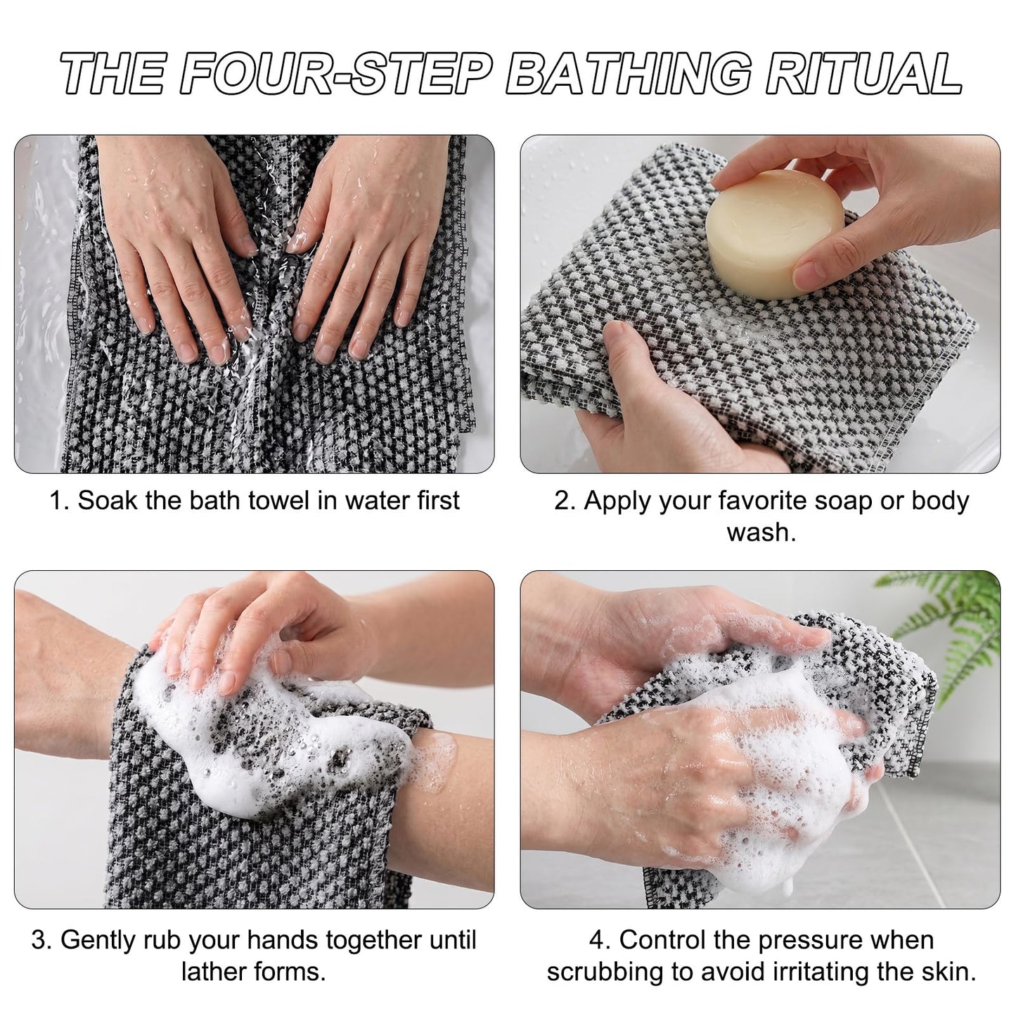 CMANLNYK 2Pcs Japanese Exfoliating Shower Towel - Deep Exfoliating Back Scrub Gentle on Sensitive Skin, 3D Weaving Technique Shower Towel