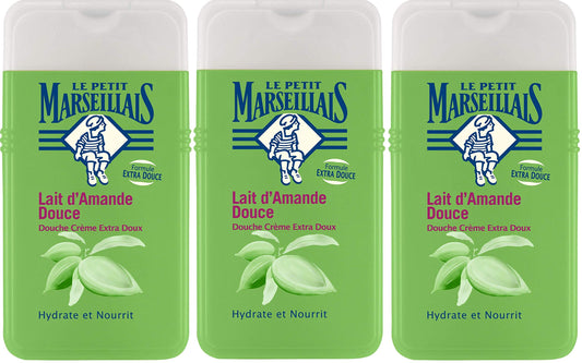 Le Petit Marseillais Extra-Mild Shower Gel, Sweet Almond Milk, 250 ml, Pack of 3