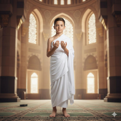 taj Kids Ehram for 10-13 Years - Hajj and Umrah Essentials - Ihram for Umrah Men - 2 Towels White - Hygienic Natural 100% Pure Combed Cotton Towels