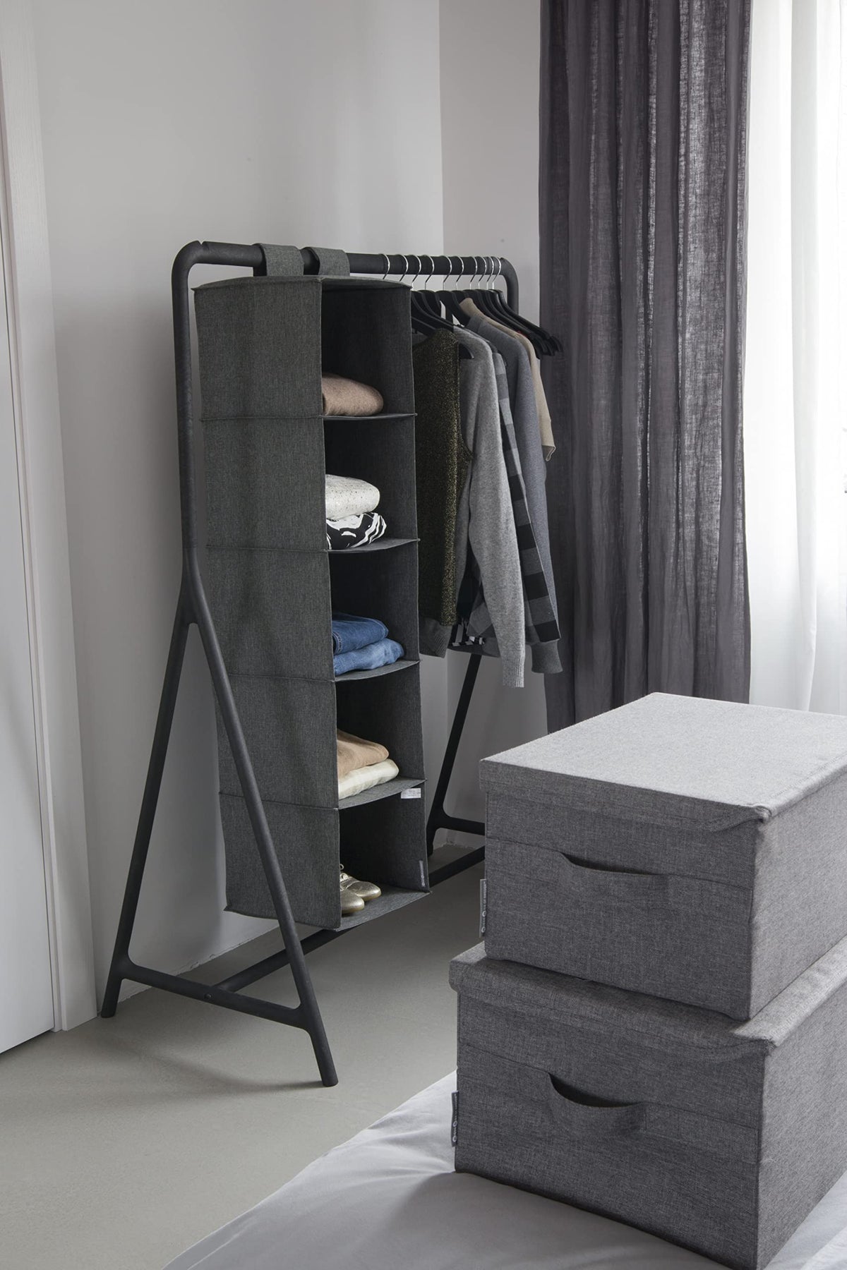 Bigso Box of Sweden Foldable Soft Medium Storage Box for Home and Office - Canvas Wardrobe Organiser with Lid