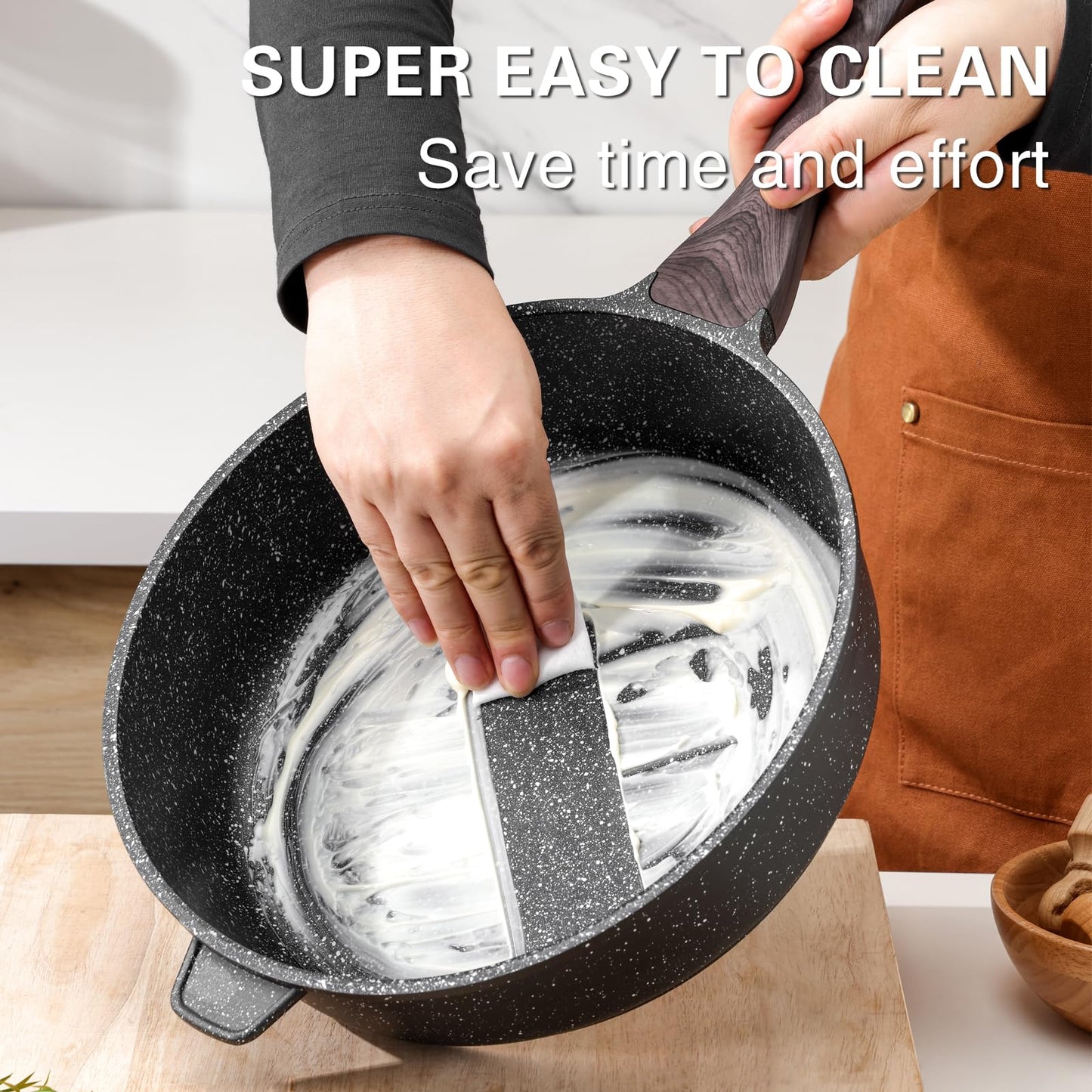 Kordisen Nonstick Deep Frying Pan with Lid, 28 cm/4.9 L Large Skillet, Granite Stone Saute Pan for Cooking, Induction Cookware, Compatible with All