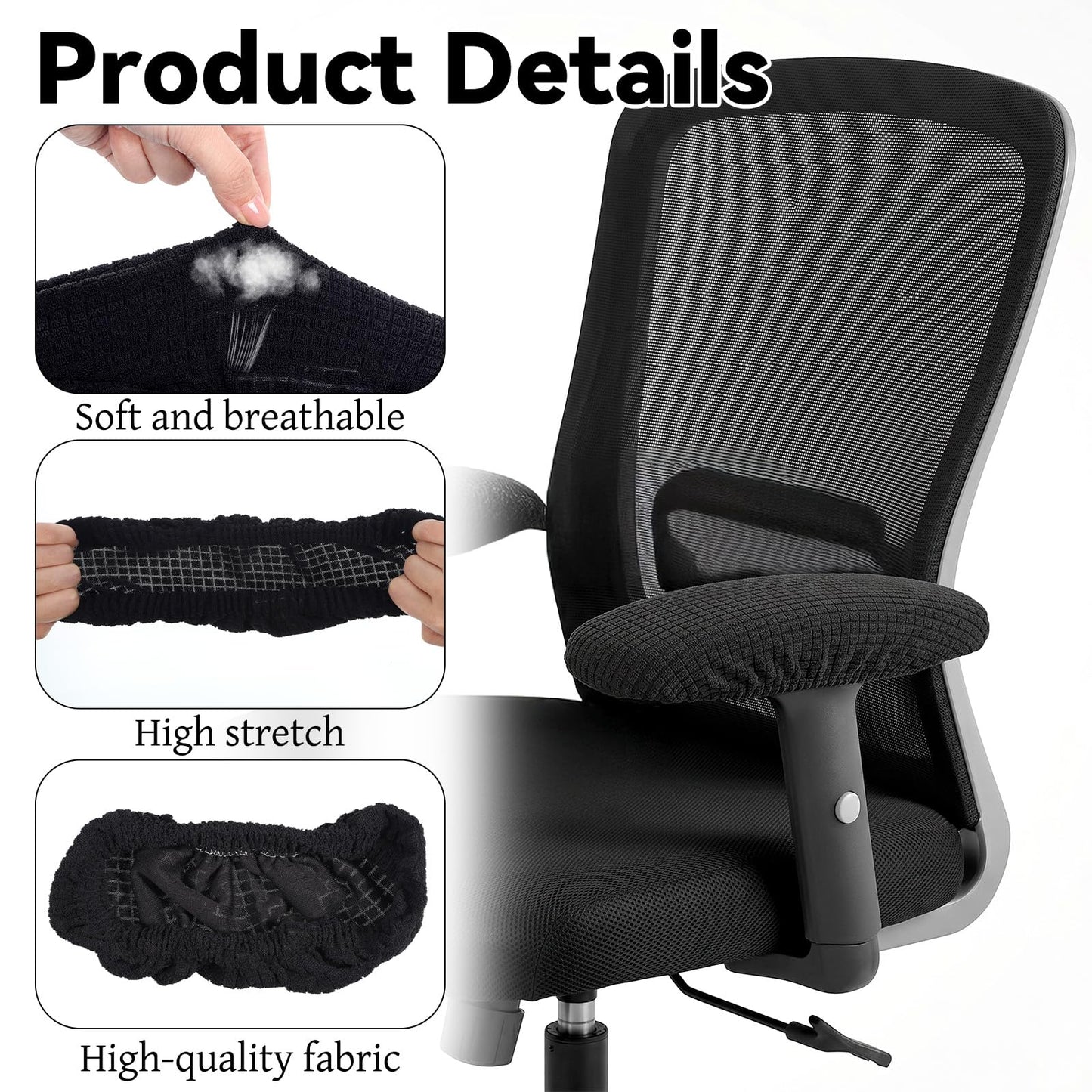 HJZHII 2Pcs Office Chair Armrest Covers, Removable Chair Arm Covers