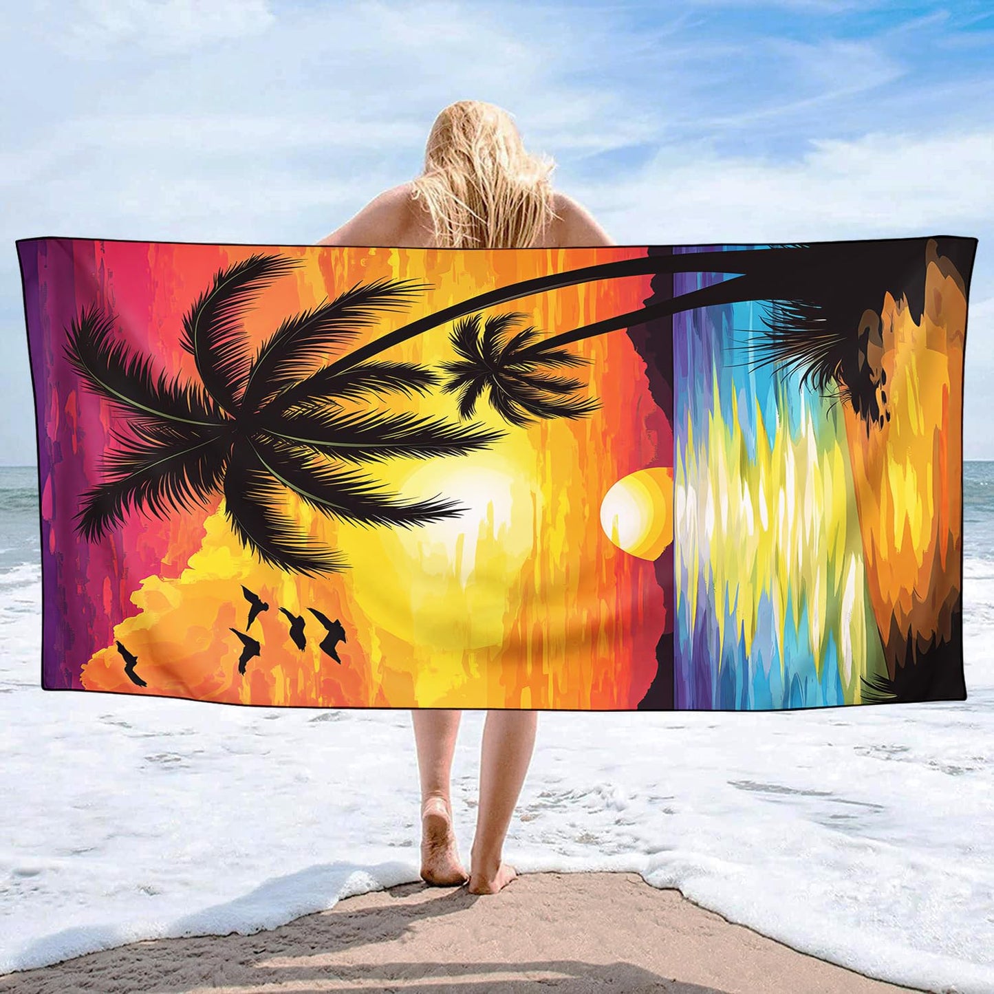 YISUMEI Sunset Coconut Tree Beach Towels for Adults Extra Large 180 x 90 cm, Microfibre Lightweight Quick Dry Towel for Swimming Pool Cruise Travel