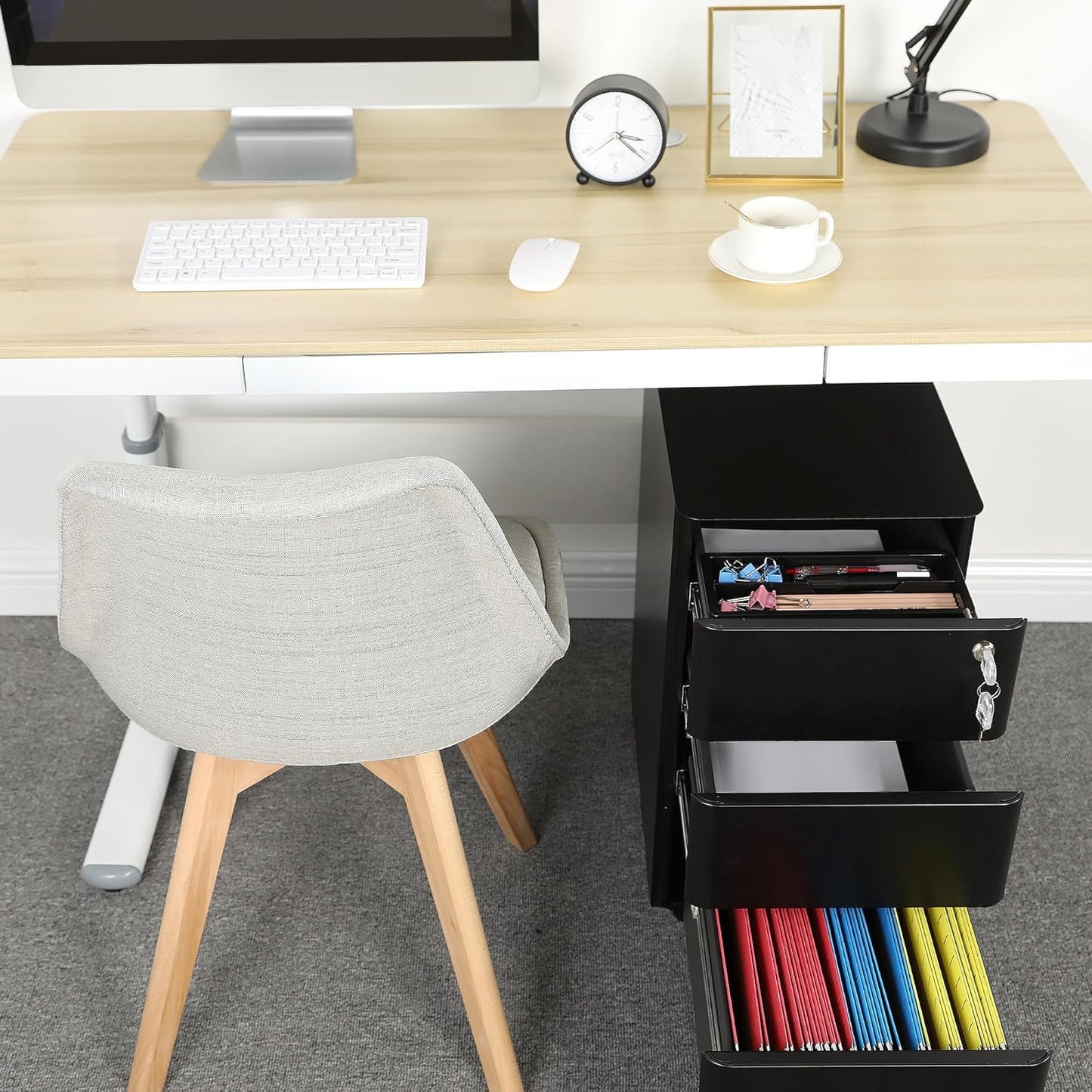YITAHOME 3-Drawer Metal Filing Cabinet Office Drawers with Keys, Compact Slim Portable File Cabinet
