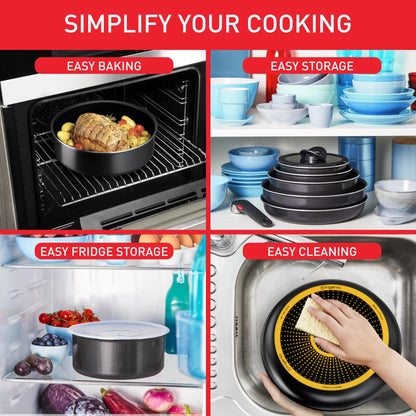 Tefal Ingenio Easy ON 3 Piece Non-Stick Pan Set, 24&28 cm Frying Pans, Bakelite Handle, Easy Cleaning, Heat Indicator, Non-Induction Black, L1599302