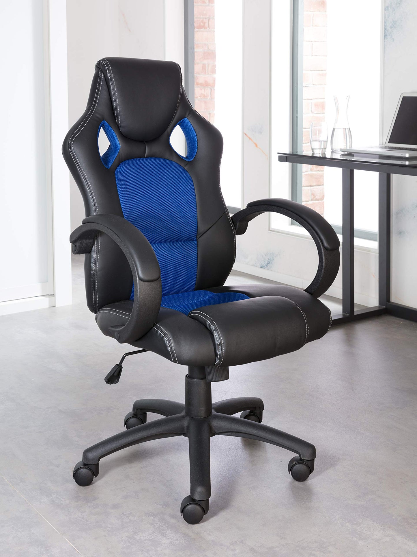 Alphason,AOC5006BLU,Daytona Faux Leather Racing Chair - Blue fabric insert,Blue fabric insert