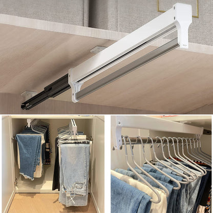 MAFAGE Pull Out Clothes Rail, Adjustable Pull Out Hanger Rail Rod for Wardrobe Trousers Clothing Storage, Space Saving, Load 25kg (White 497mm)