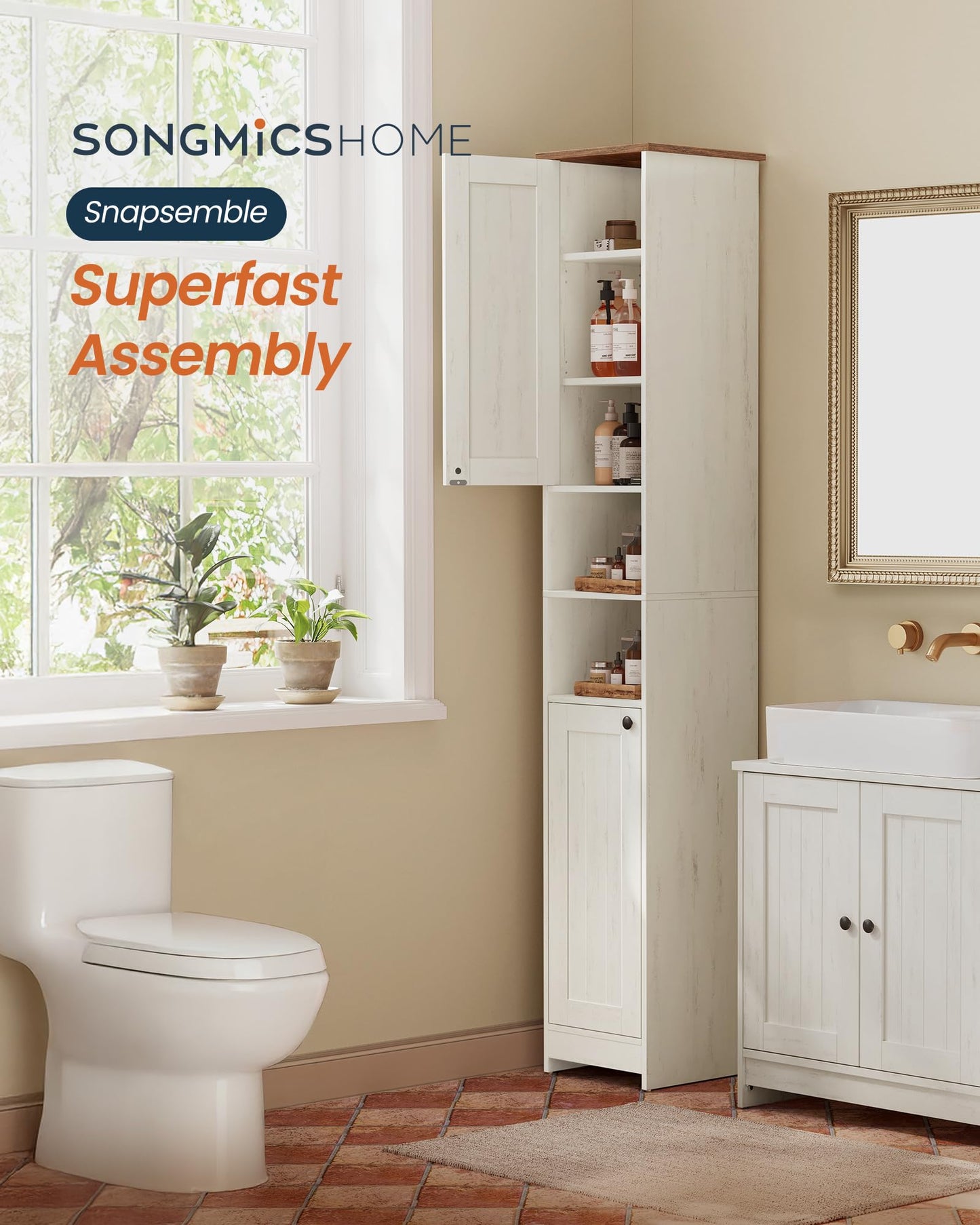 SONGMICS HOME Tall Bathroom Cabinet, Tool-Free Assembly, 30 x 30 x 170 cm