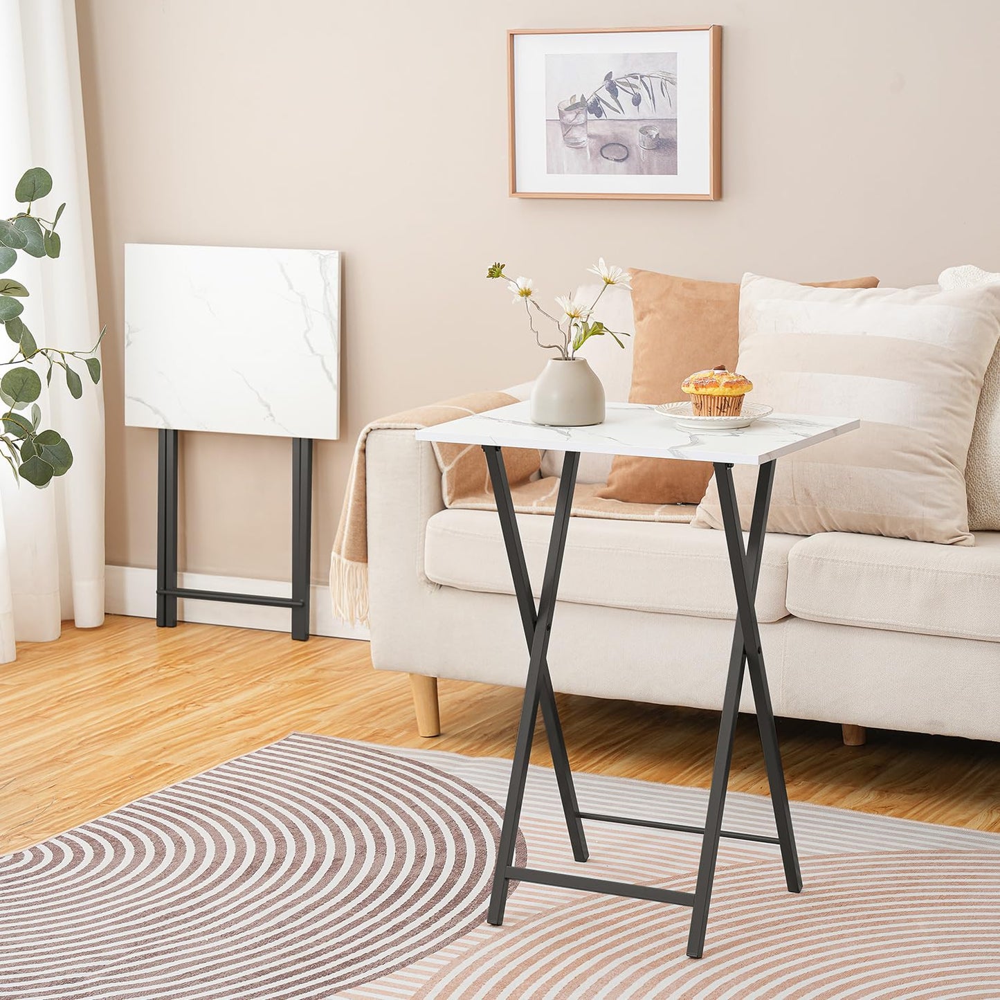 HOOBRO Folding Tables 2 Set, TV Tables for Eating Foldable, TV Tray Table, Small Sofa Laptop Dinner Table for Small Space, Metal Frame