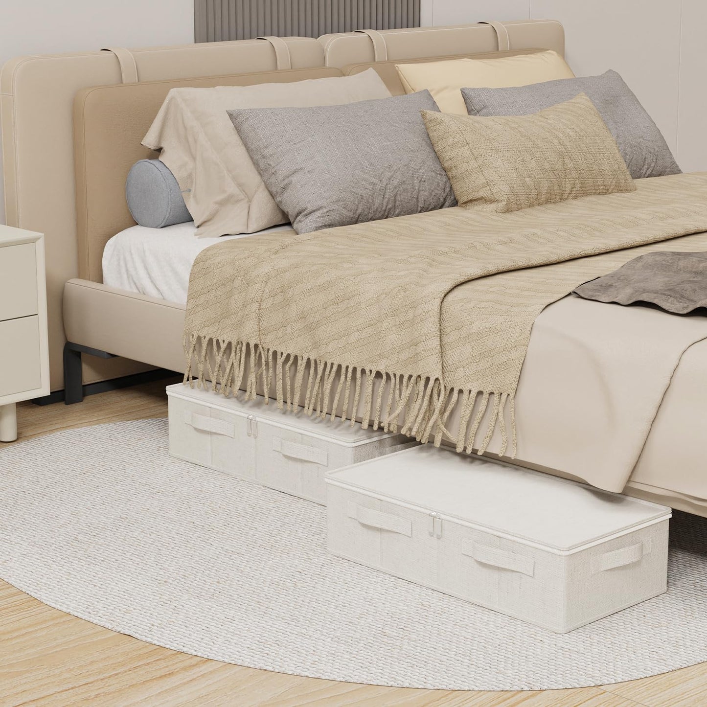 ENUMAIL Underbed Storage Basket with PP Panel,60x30x15cm,Beige,2 Pack