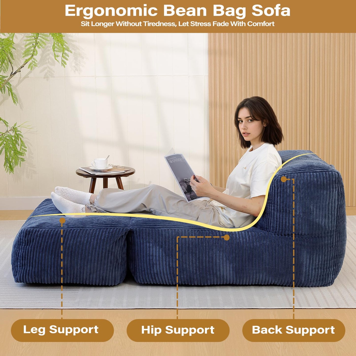 UODERS Big Bean Bag Chair for Adults, 170"x80" Lounger Large Bean Bag Sofa, Memory Foam Filled Beanbag Chair for Living Room, Bedroom, Balcony