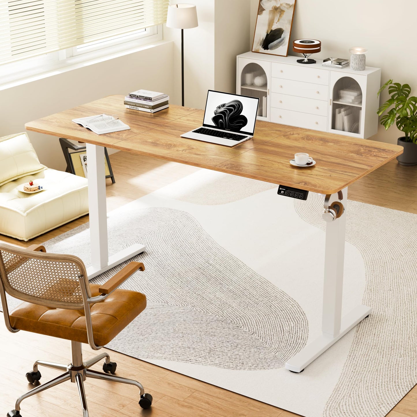 ERGOMAKER Electric Standing Desk 140x60cm, 2 Memory Heights, Light Brown