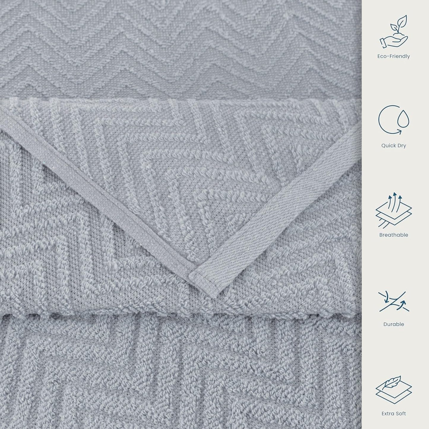 CASA COPENHAGEN Wave Textured 6-Piece Small Bath Towel Set - Grey Violet, 550 gsm, 6-piece small bath towels, cotton towels for rough and tough use