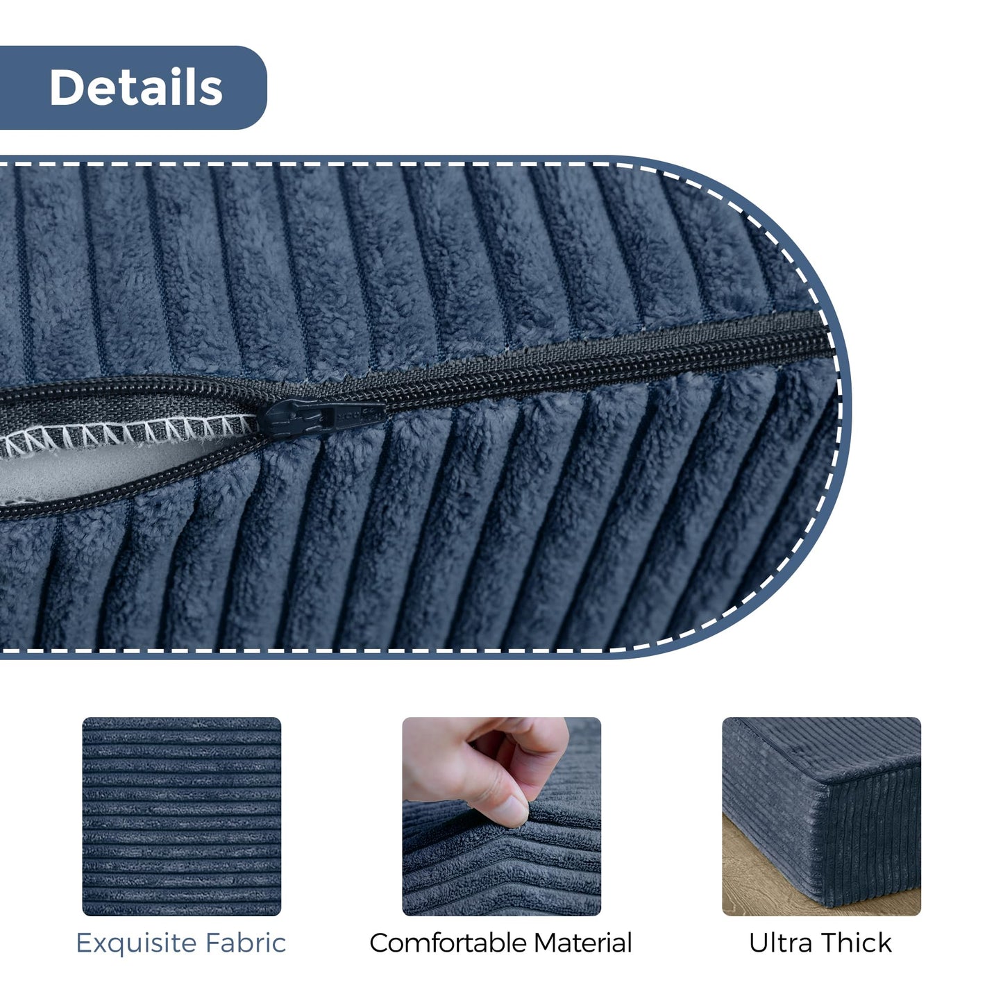 MAXYOYO Folding Corduroy Mattress, Tri Fold Floor Mattress 15cm thick with Washable Cover,Foldable in Three,Space-Saving for Guest (Bluestone, Double)