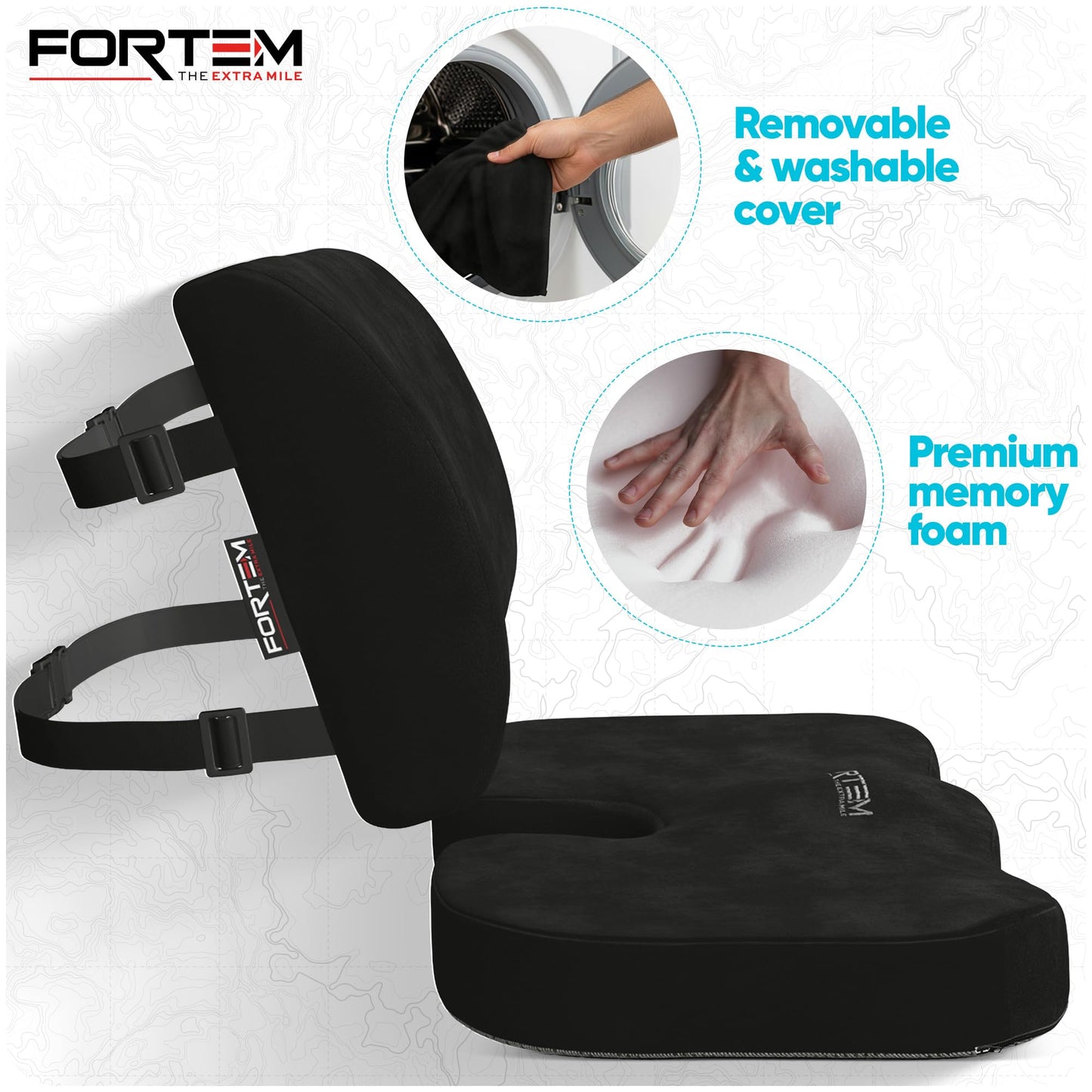 FORTEM Seat Cushion & Lumbar Support for Office Chair, Car Seat Combo