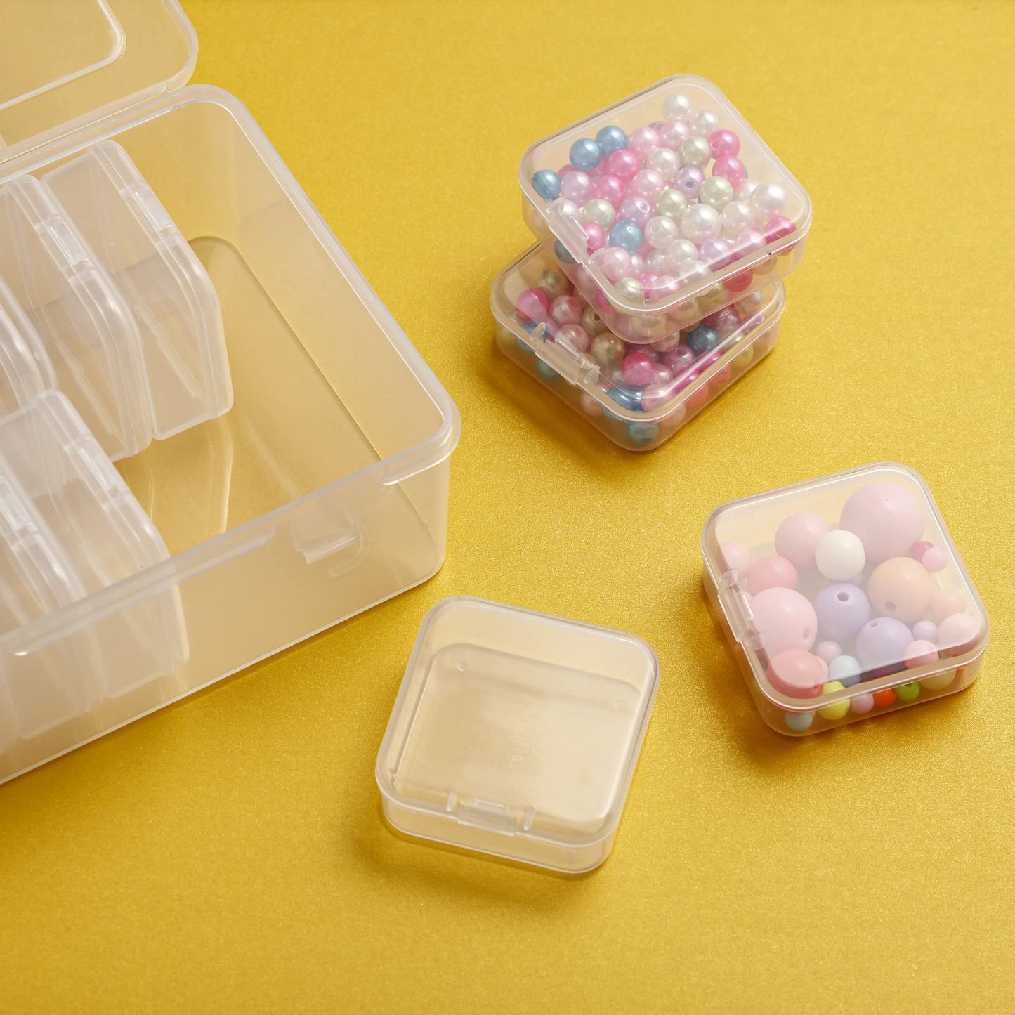 Mathtoxyz Bead Organiser Storage Box, 15 Pcs Small Plastic Storage Boxes Clear Clay Beads Storage Containers Case with Hinged Lid and Rectangle for