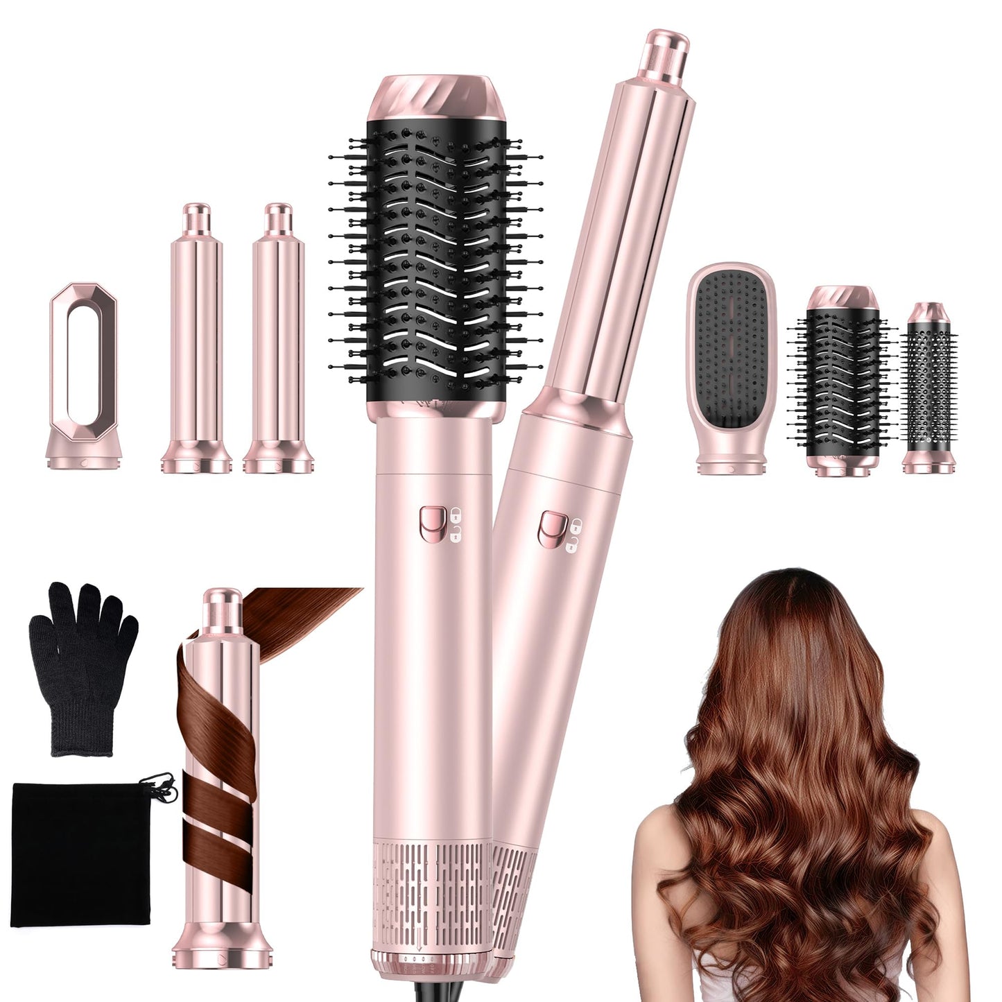 Airbrush 6 in 1 Multi Styler Air Brush Hair Stylers MogaWave Air Styler with Magic Styler, Blow Dry Hair Brush, air Curler, for Drying and Styling