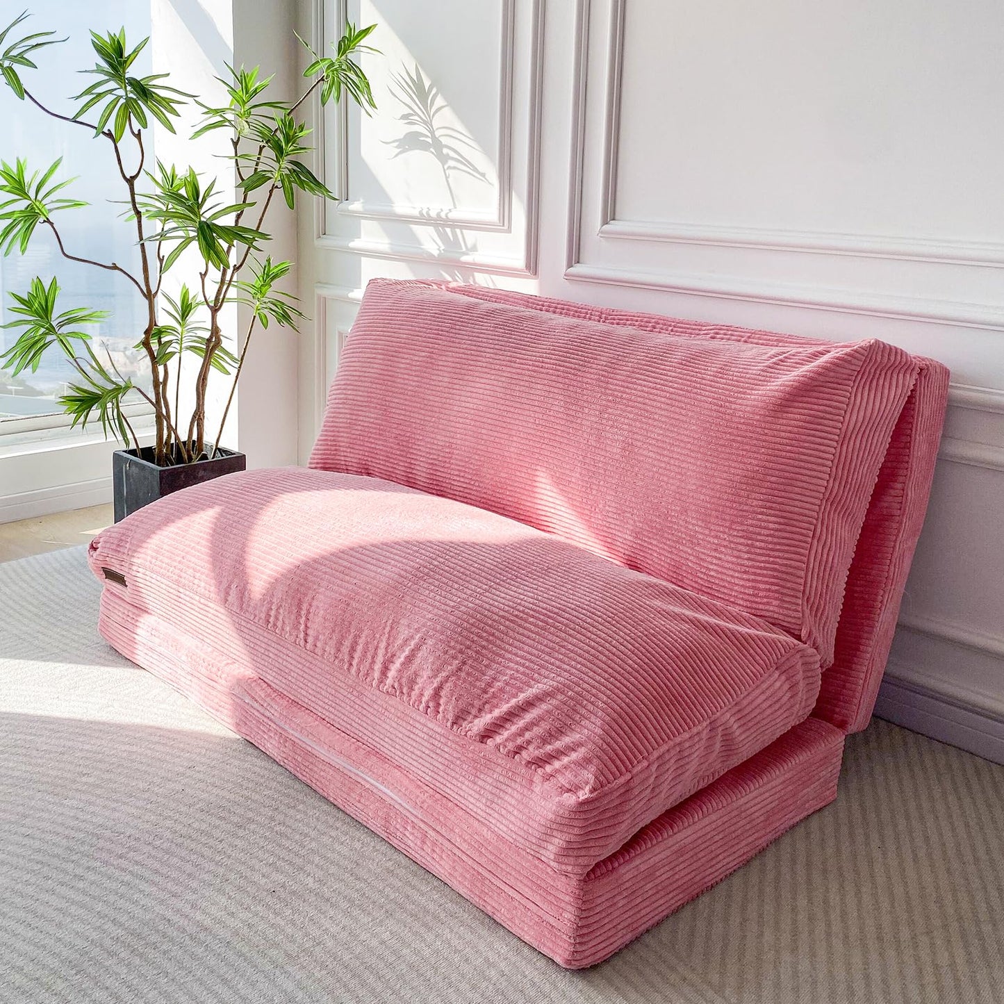 MAXYOYO Bean Bag Bed Folding Corduroy Sofa Chair Foam Filling Extra Thick 4 Fold Floor Couch Matress for Adults