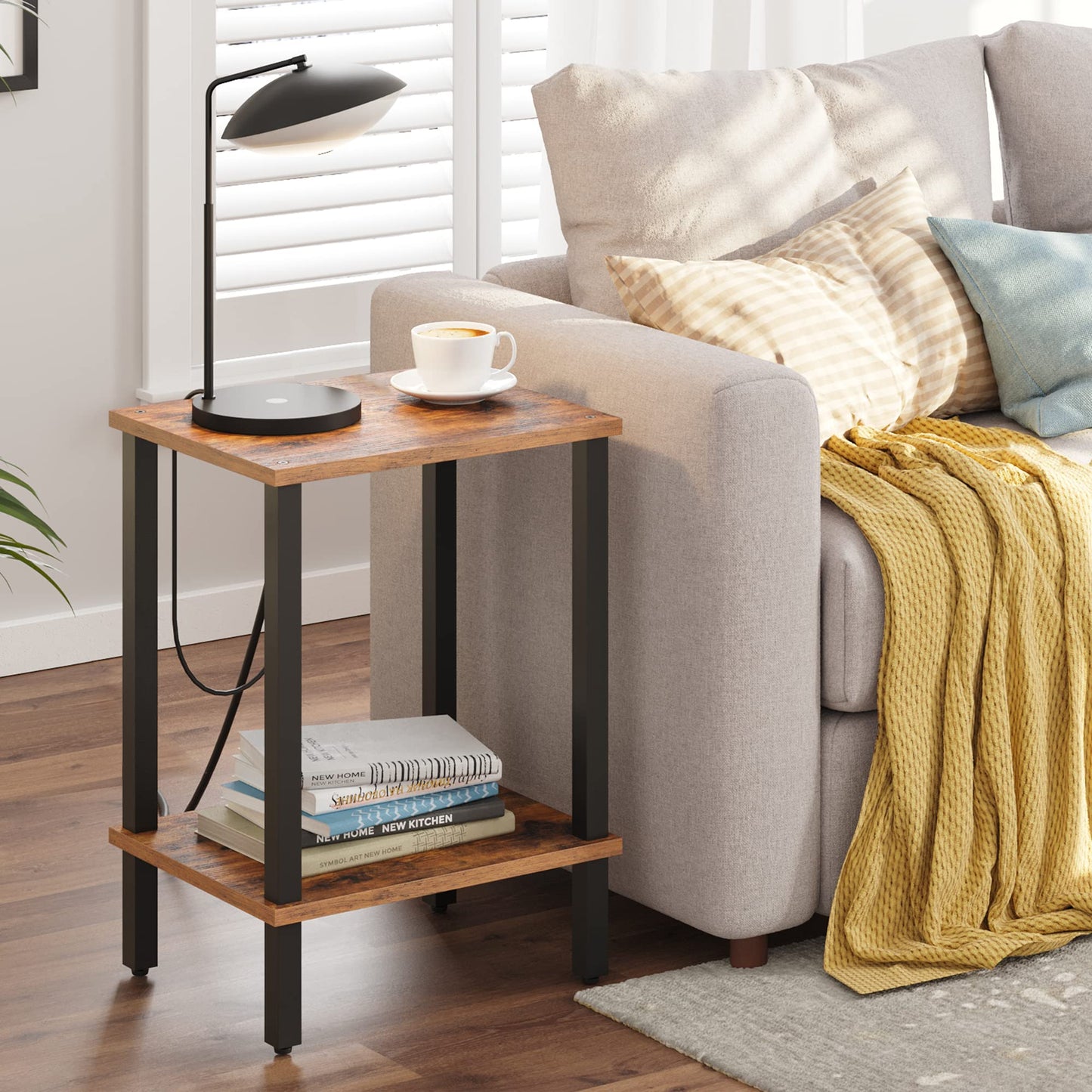 TUTOTAK Side Table, Set of 2, Bedside Table, Night stand, 2-Tier Storage Shelf, End Table for Small Space, Living Room, Bed Room, Brown V1TB01BB035EU