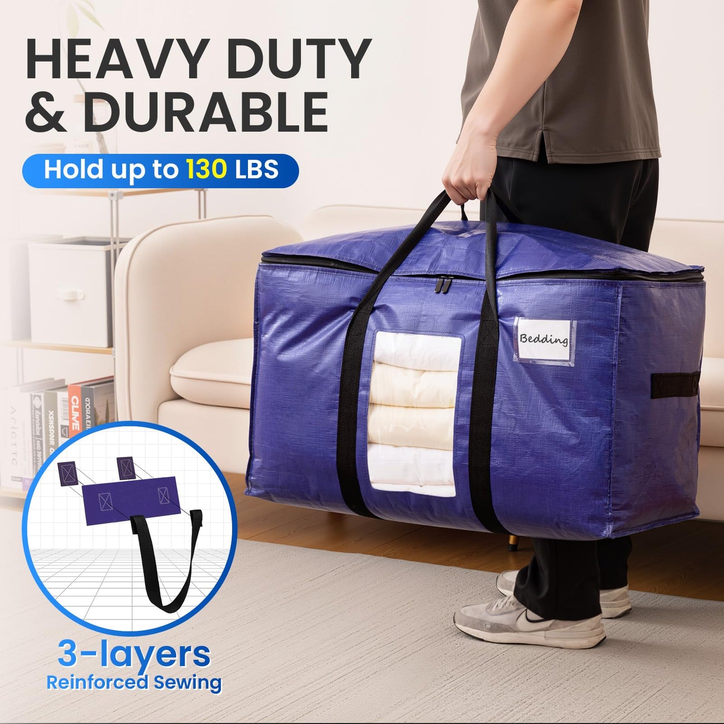 TAILI Moving Bags Extra Large Heavy Duty, Clear Window, 6 Pack Deep Blue