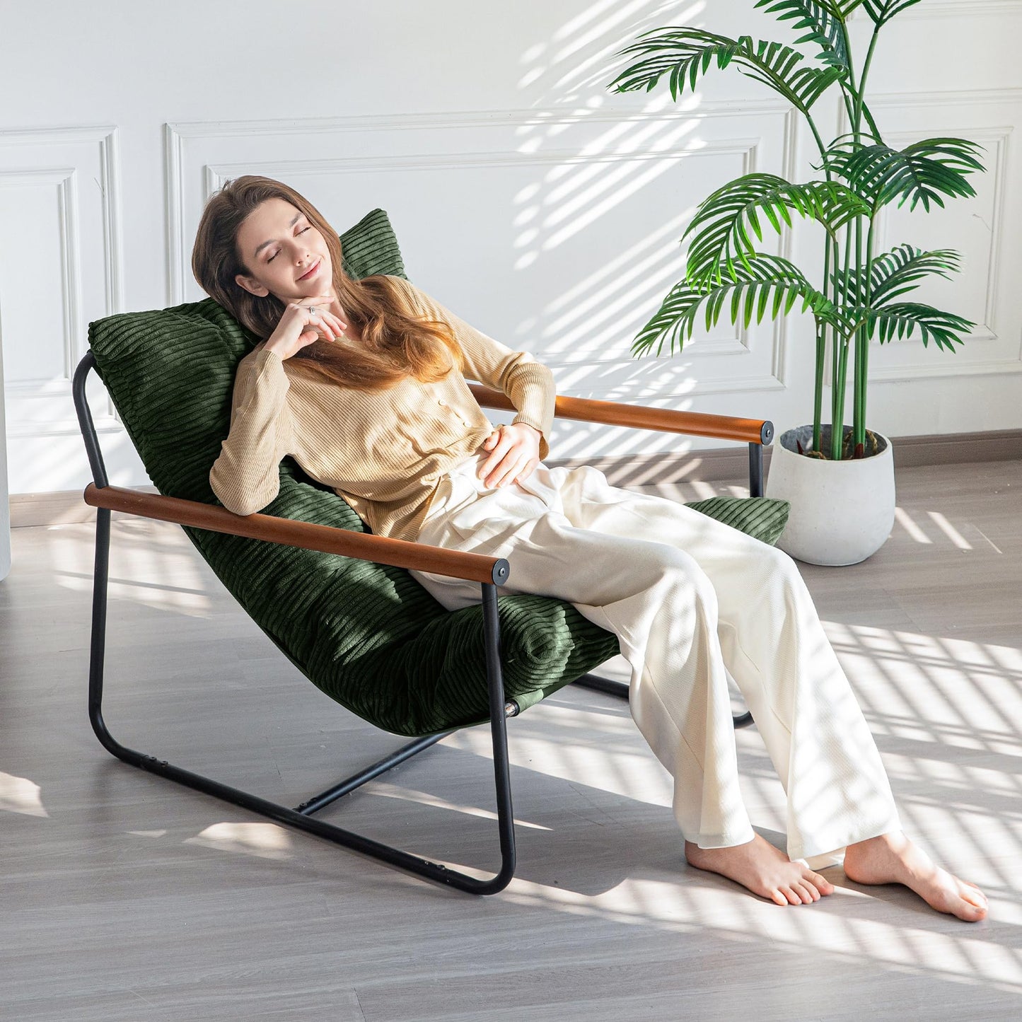 MAXYOYO Modern Accent Chair,Comfy Armchair for Living Room Lounge Chairs with Sturdy Metal Frame Wood Armrest Reading Chair Occasional Chairs with