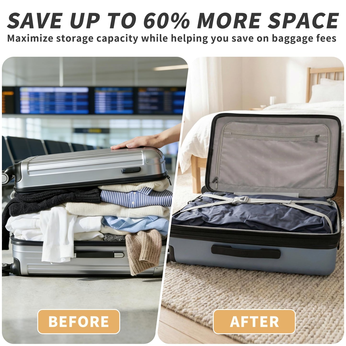YEEKORO Vacuum Bag for Travel, Professional Vacuum Compression Bags, IPX8 Waterproof Reusable Anti Tear Space Saver Vacuum Storage Bags for Suitcase