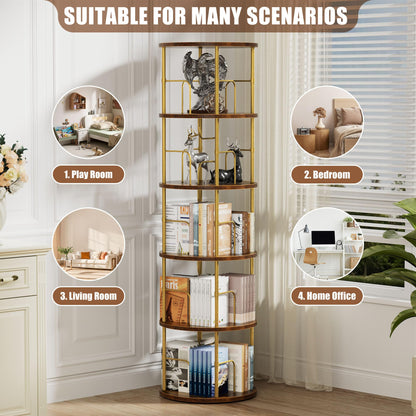 OCTORO 5 Tier Rotating Bookshelf, 360° Corner Bookshelf Tower, Round Revolving Bookcase with Adjustable Levels, Spinning Book Shelf for Home Office