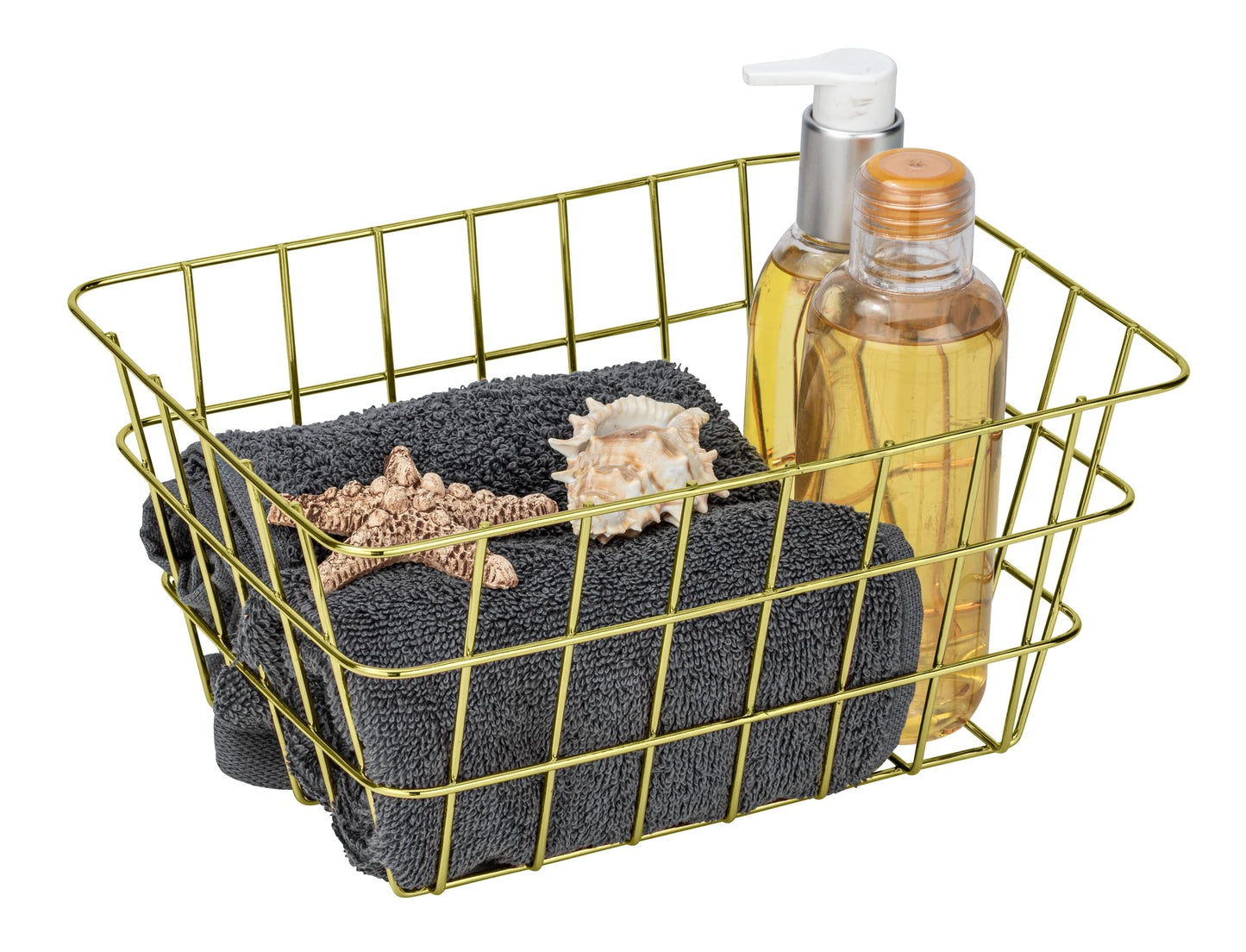 WENKO Viana Glamorous Storage Basket for Bathrooms, Guest Toilet and Home, Gold, 18 x 25 x 12 cm