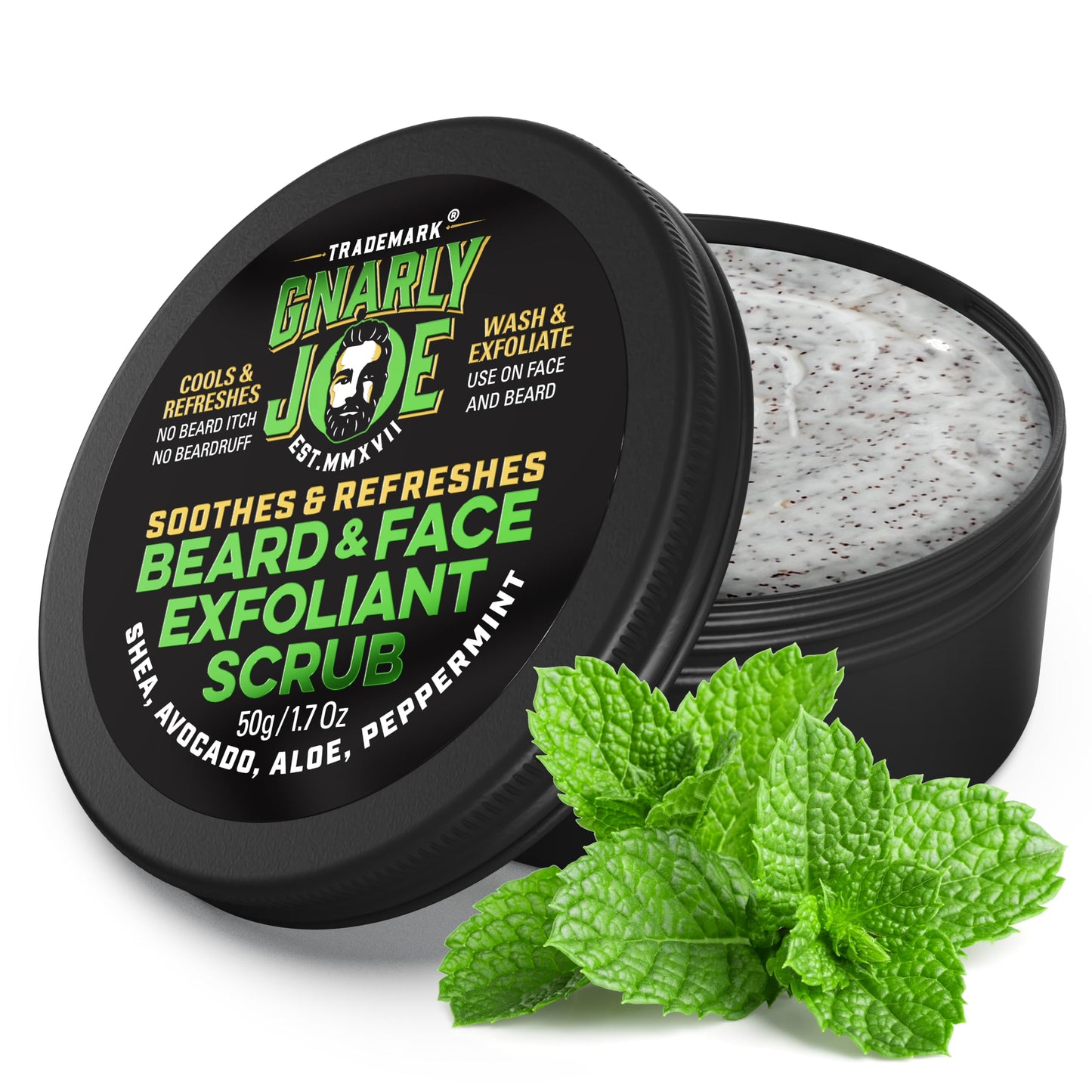 Gnarly Joe Face & Beard Exfoliator Scrub for Men - 50g Natural Peppermint Face Wash - Dual Action Beard Exfoliator & Mens Facial Scrub for Dry, Itchy