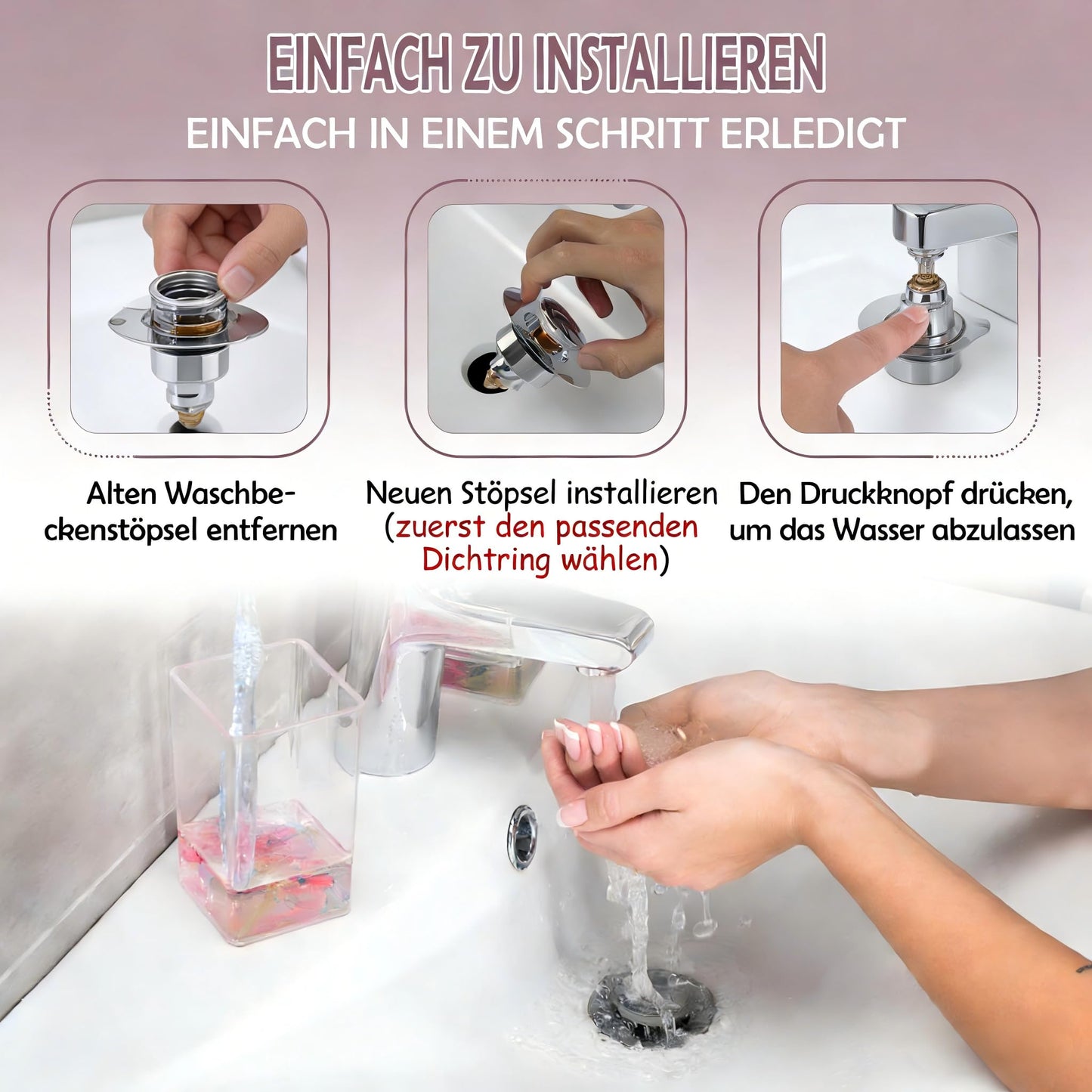 JUANSHI® Universal 2-in-1 Bathroom Sink Plug, Pop-Up Drain Filter & Stopper for 27mm-46mm Drain Holes