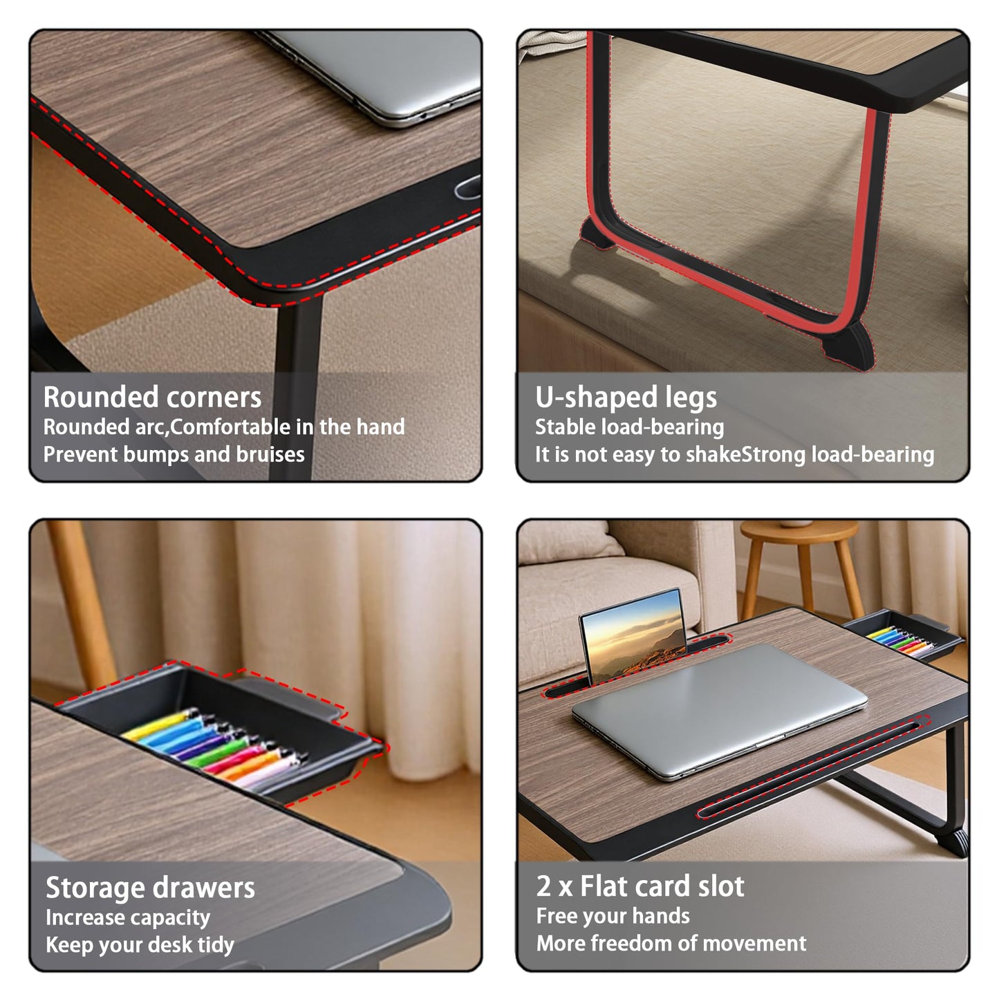 Laptop Bed Desk,Lap Desk for Breakfast in Bed, Work and Study, Home Office, Laptop Stand for Sofa、Couch、Bed, (60x40 Brown)