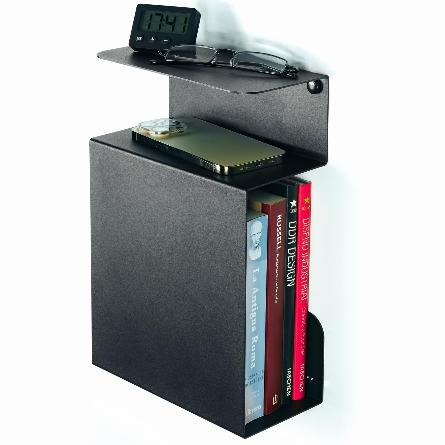 etterr Set of 2 Narrow Floating Bedside Tables | 100% Steel | Black | Made in Europe