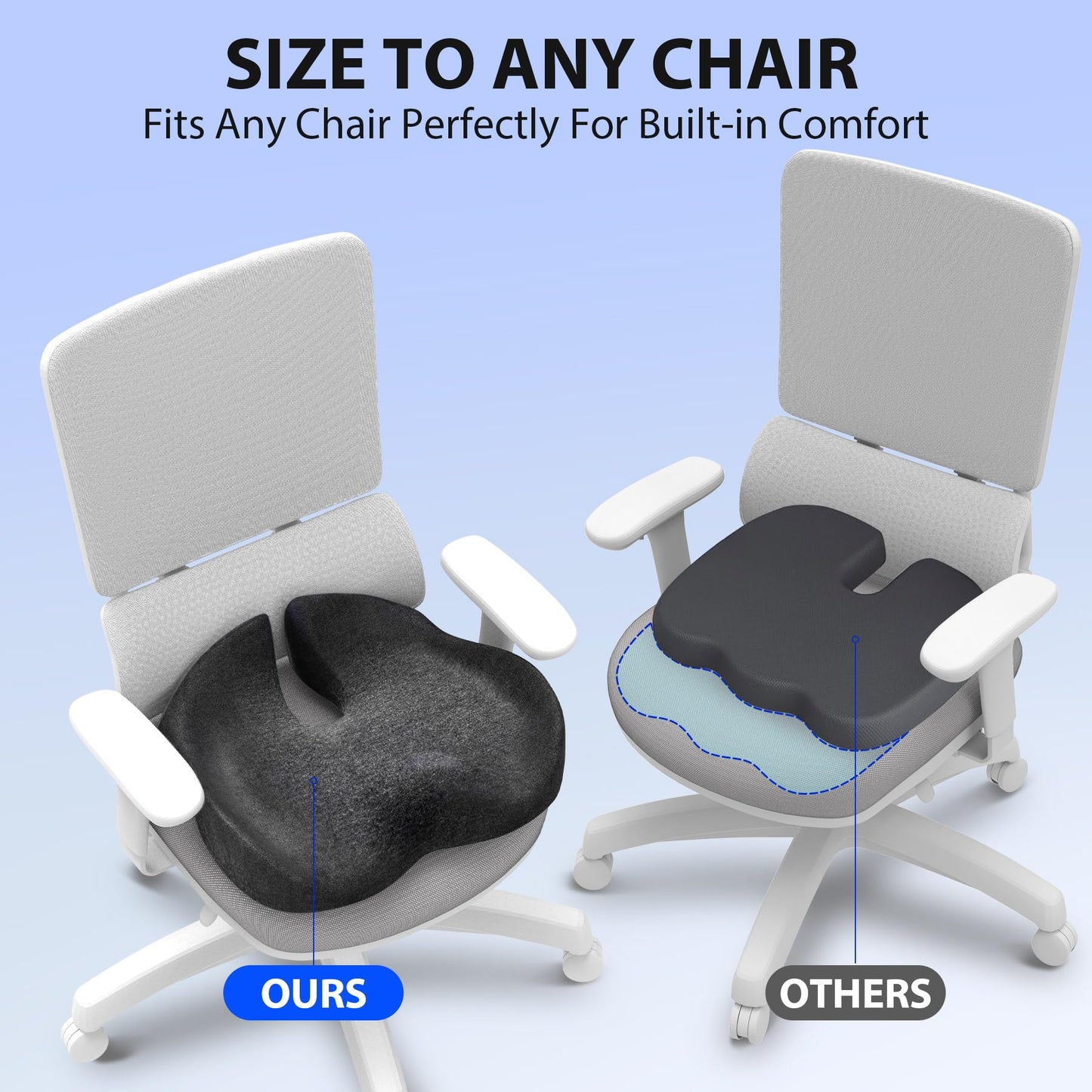 Airllantry Seat Cushion, Memory Foam Pressure Relief Coccyx Cushion for Tailbone Pain, Extra-Large Butt Pad for Office Chair, Car Seat