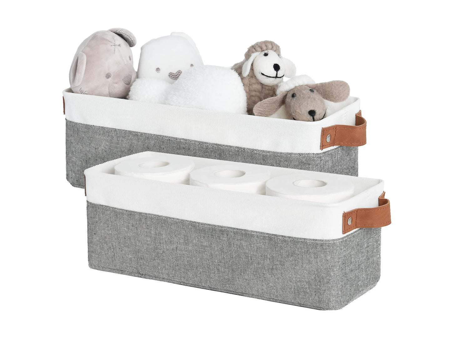 StorageWorks Narrow Storage Boxes for Shelf, Long Storage Baskets with Metal Frame, Slim Storage Boxes for Organising