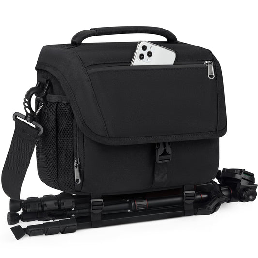 RAINSMORE Camera Bag Professional DSLR/SLR/Mirrorless Camera Case Waterproof Camera Sling Bag Small with Rain Cover&Tripod Holder Black