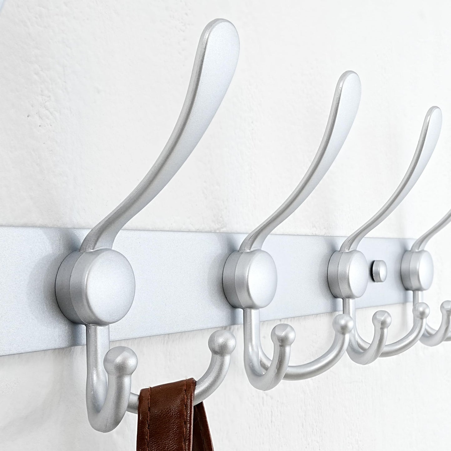 Dseap Coat Rack Wall Mounted - 5 Tri Hooks, Heavy Duty, Stainless Steel, Metal Coat Hook Rail for Coat Hat Towel Purse Robes Mudroom Bathroom
