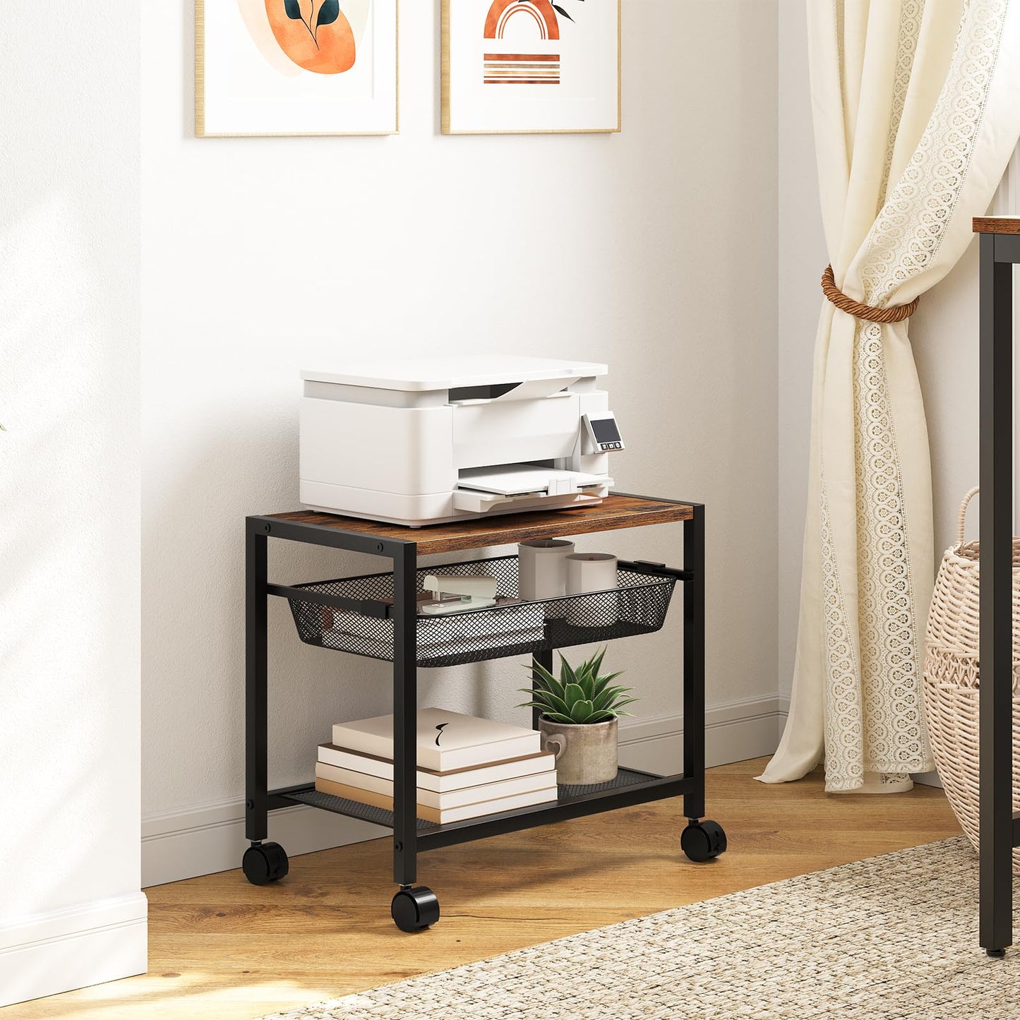 HOOBRO Printer Stand, 2-Tier Printer Table with 4 Removable Casters, Under Desk Storage Cart on Wheels