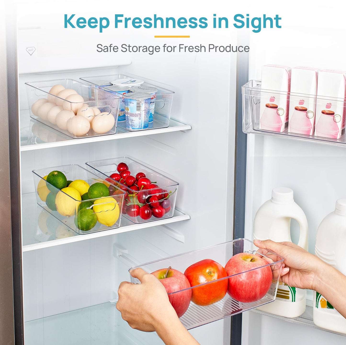 Vtopmart Narrow Clear Plastic Storage Boxes for Kitchen Cupboard 6Pack