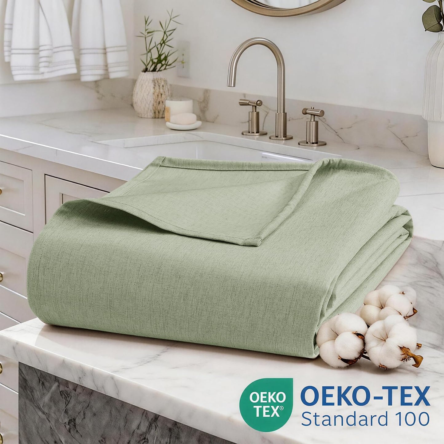 Zemyovia No Hooks Linen-Like Shower Curtain, Waterproof 250GSM Heavyweight Fabric, 180 x 190, Easy Install Split Grommets