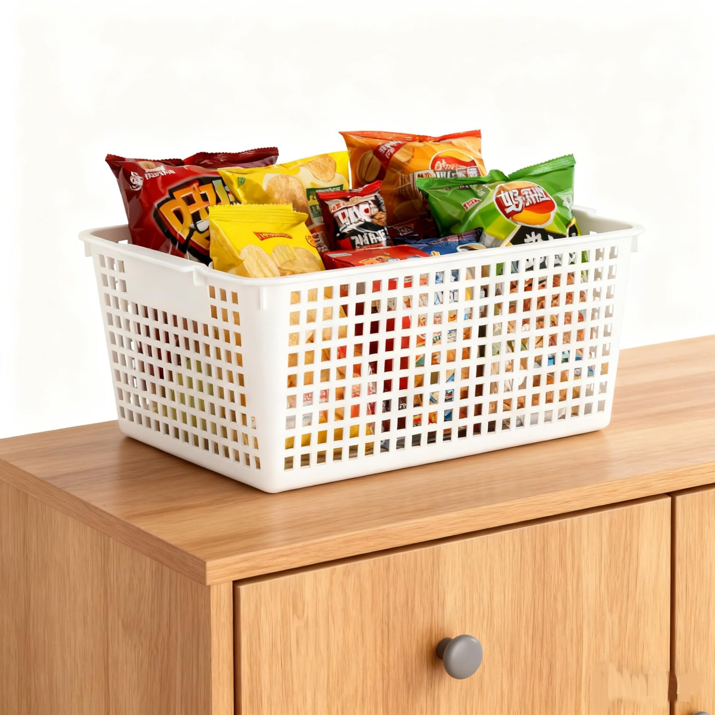 Tyminin 3 Pack Large Plastic Rectangle Baskets, Kitchen Cupboard Baskets, Woven Storage Organiser Bin for Kitchen, Bathroom, Bedroom, Office, Makeup