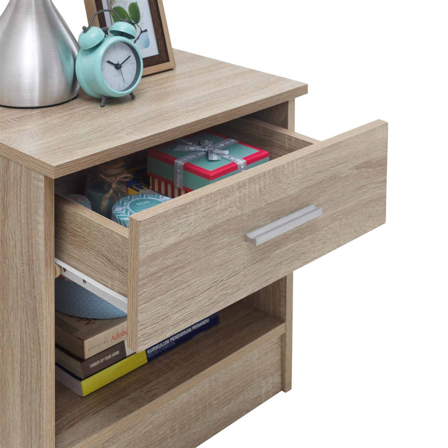 Timber Art Design UK Rio Costa Bedside Table with 1 Drawer & Shelf Cabinet Storage Unit Nightstand Table Modern Furniture for Living Room, Bedroom