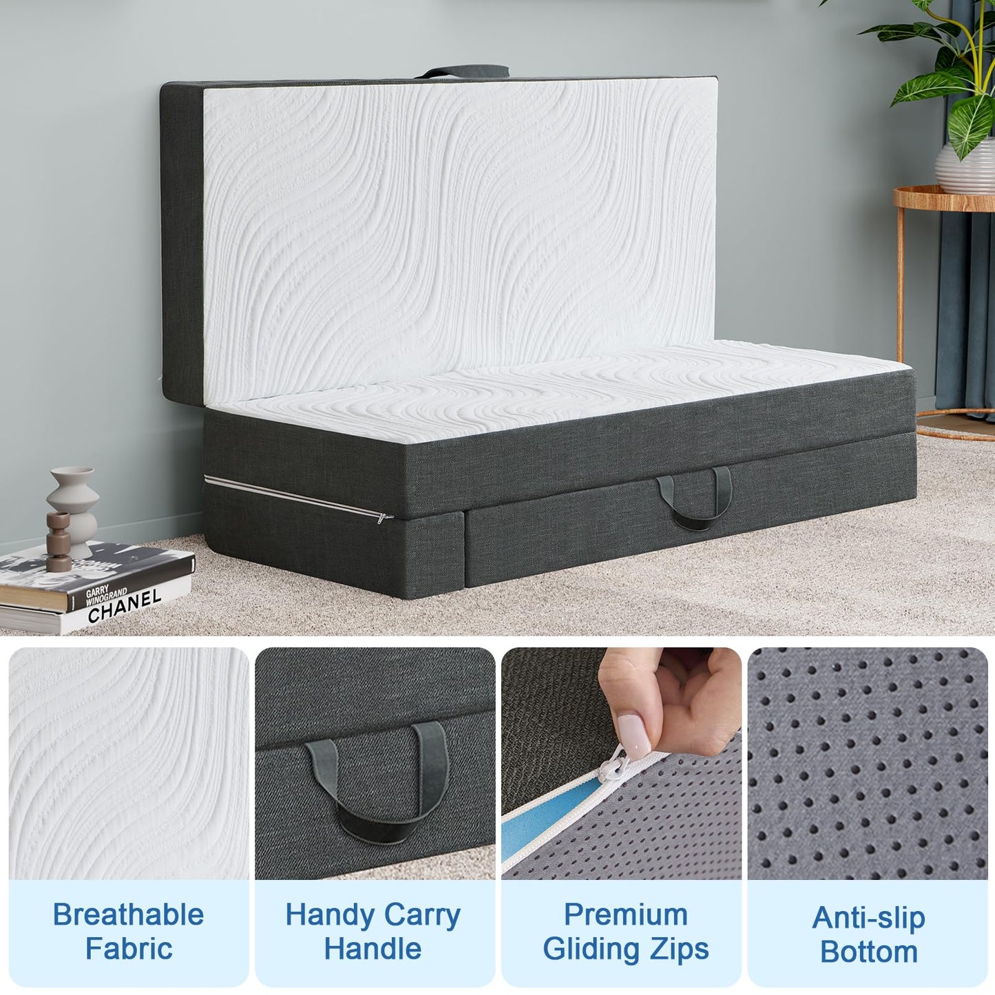 Twirest Folding Mattress,Single Foldable Memory Foam Mattress,90x190x15cm