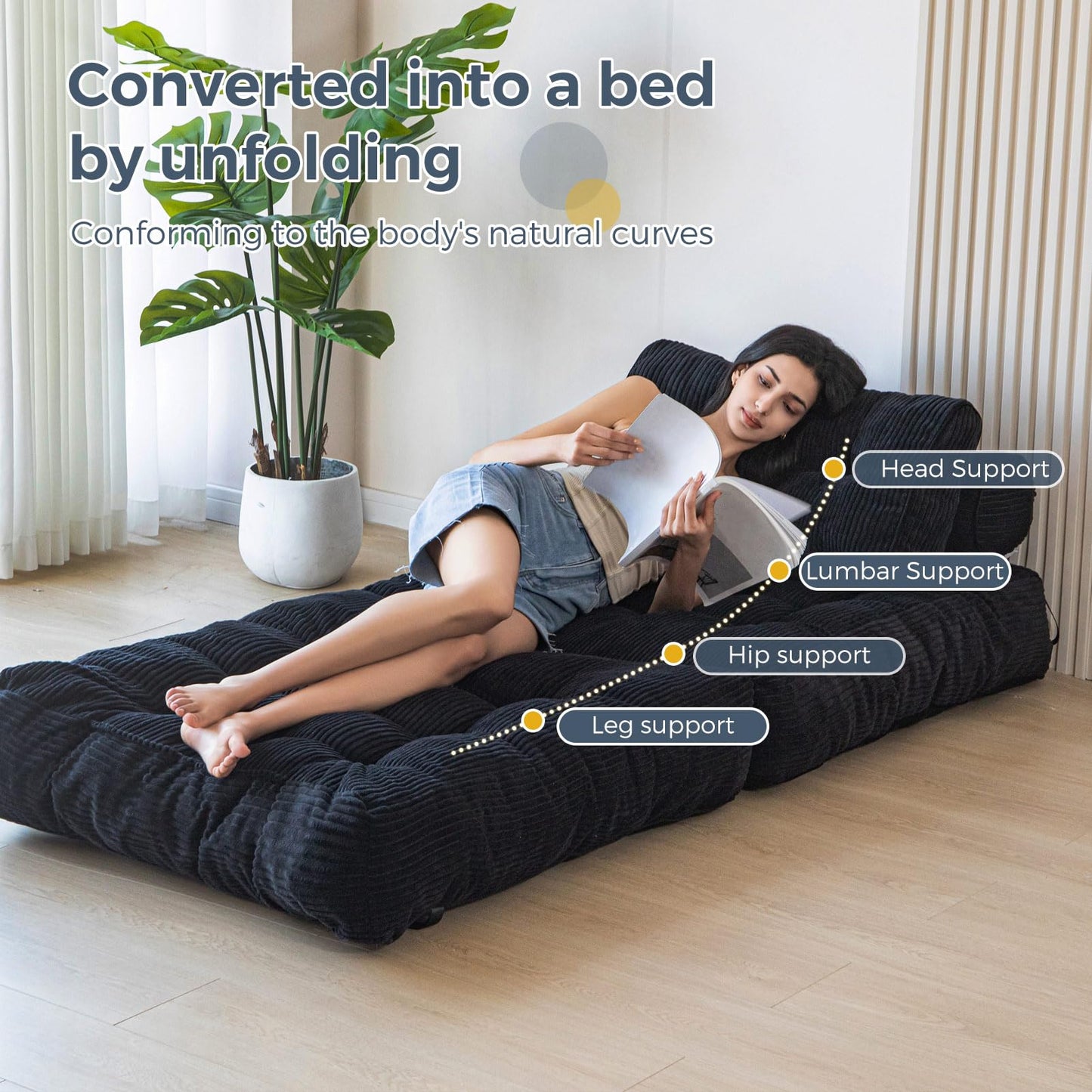 MAXYOYO Folding Sofa Bed, Convertible Sleeper Chair with Pillow Foldable Mattress with Back Support