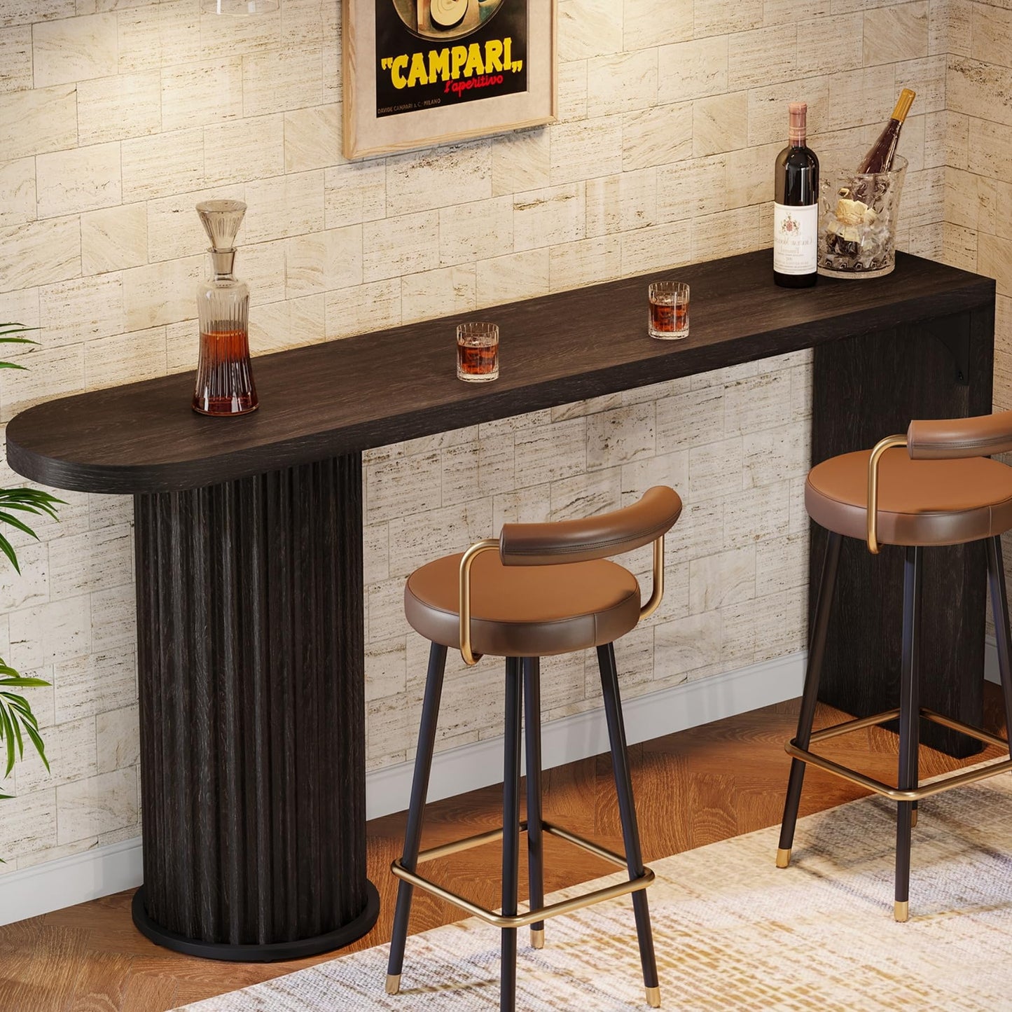Tribesigns Bar Table, 63-Inch Modern Counter Height Pub Table with Fluted Round Base, Narrow Long High Top Table