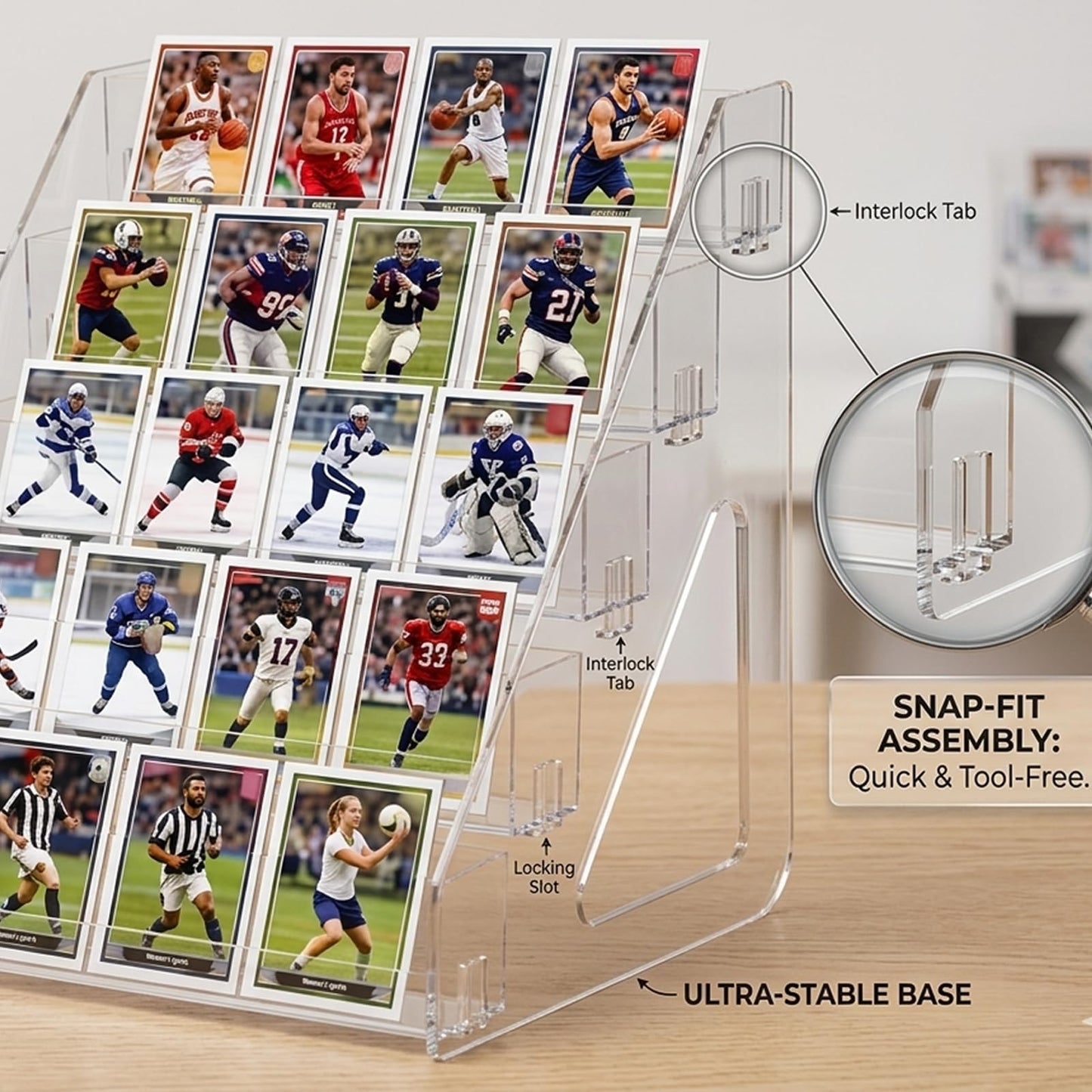 ToKinCen Trading Card Display Stand, 5 Tier 12" Acrylic Holder for Sports Graded Card