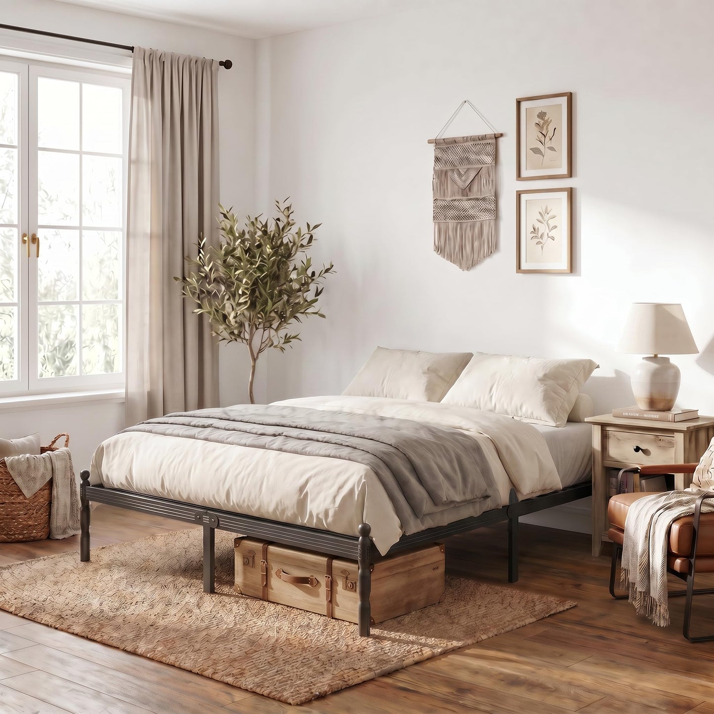 APEXTELLA HOME Super King Bed Frames 5ft9 with Mattress Slide Stopper, Vintage Style, 450kg Heavy Duty Steel Slats