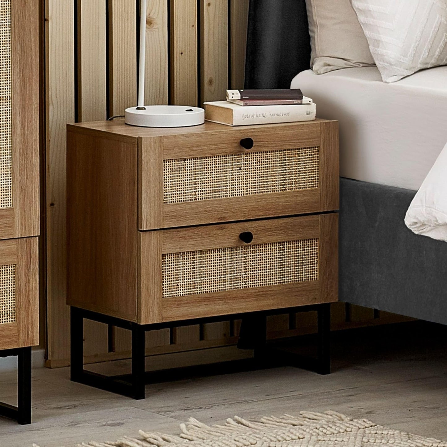 Julian Bowen Padstow Bedside Table, 2 Drawer, Oak - H55 x W50 x D30cm