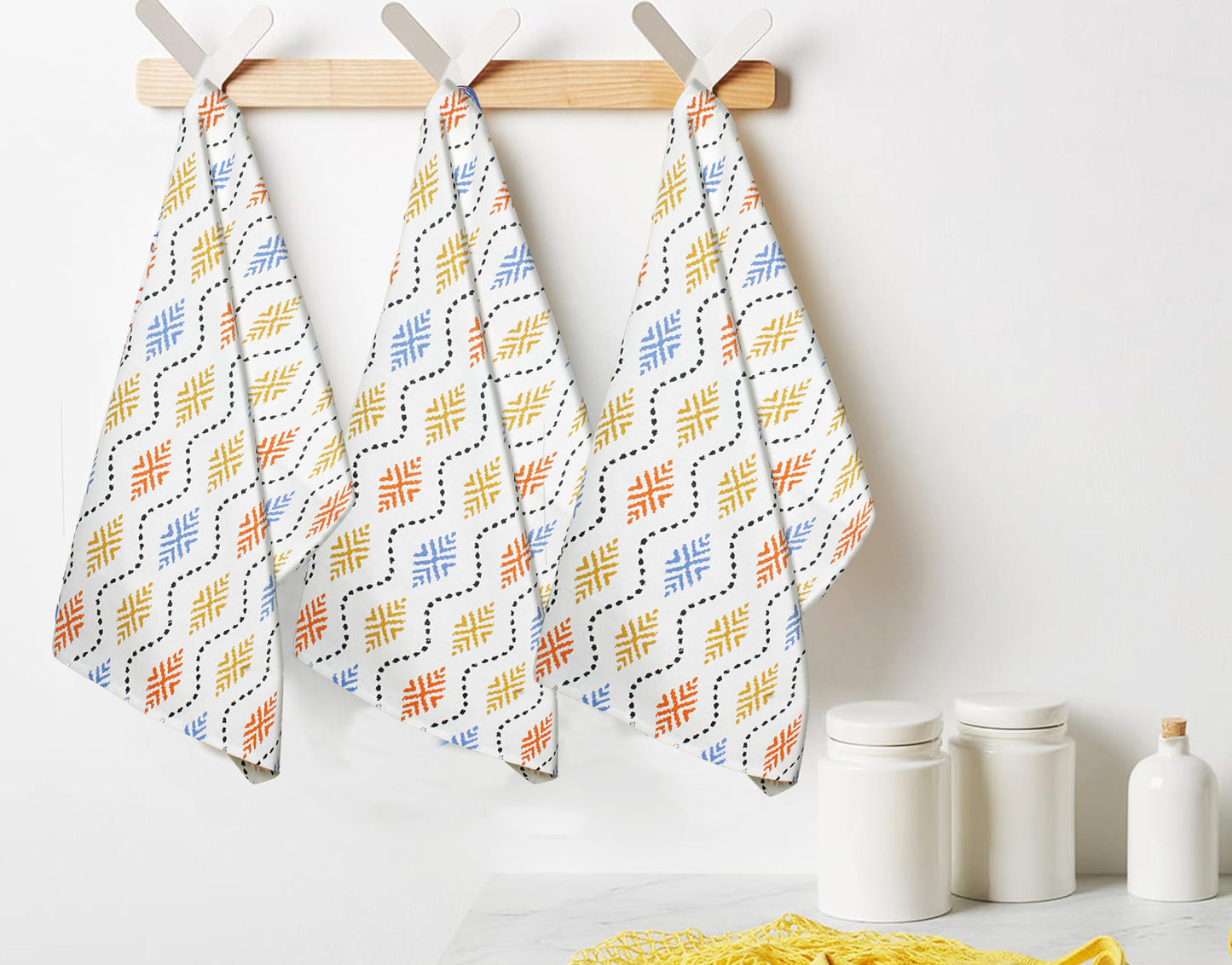 FINGERCRAFT Kitchen Dish Towels, 100% Natural Cotton, Set of 6 Multi-Purpose Kitchen Towels, Very Soft, Highly Absorbent