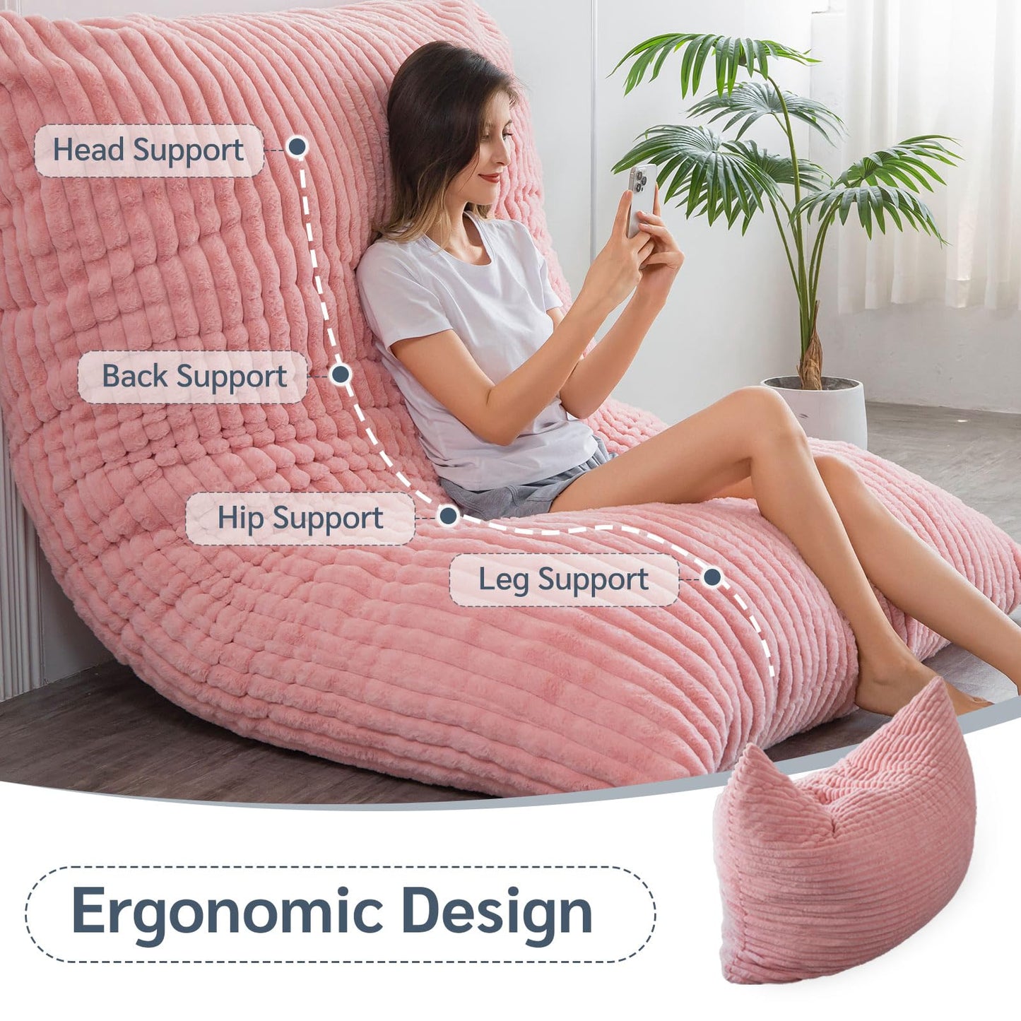 MAXYOYO Bean Bag Chairs, Bean Bag Bed for Adults High-Density Foam Filling, Convertible Sofa Bed Faux Fur, Giant Bean Bag Chairs for Adults