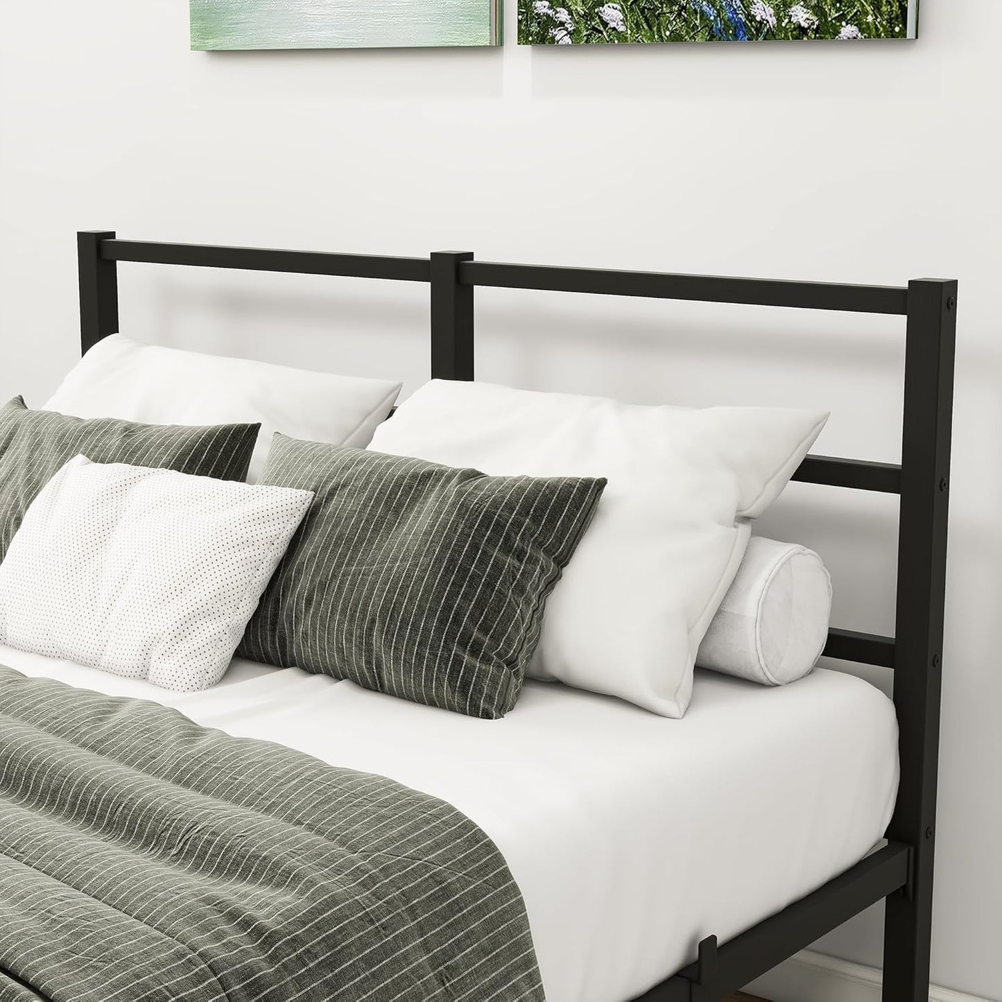 MOFLUT 4ft6 Double Bed Frame with Headboard, Metal Slats Support Platform Bed Frames Double Bed with Storage Under Bed